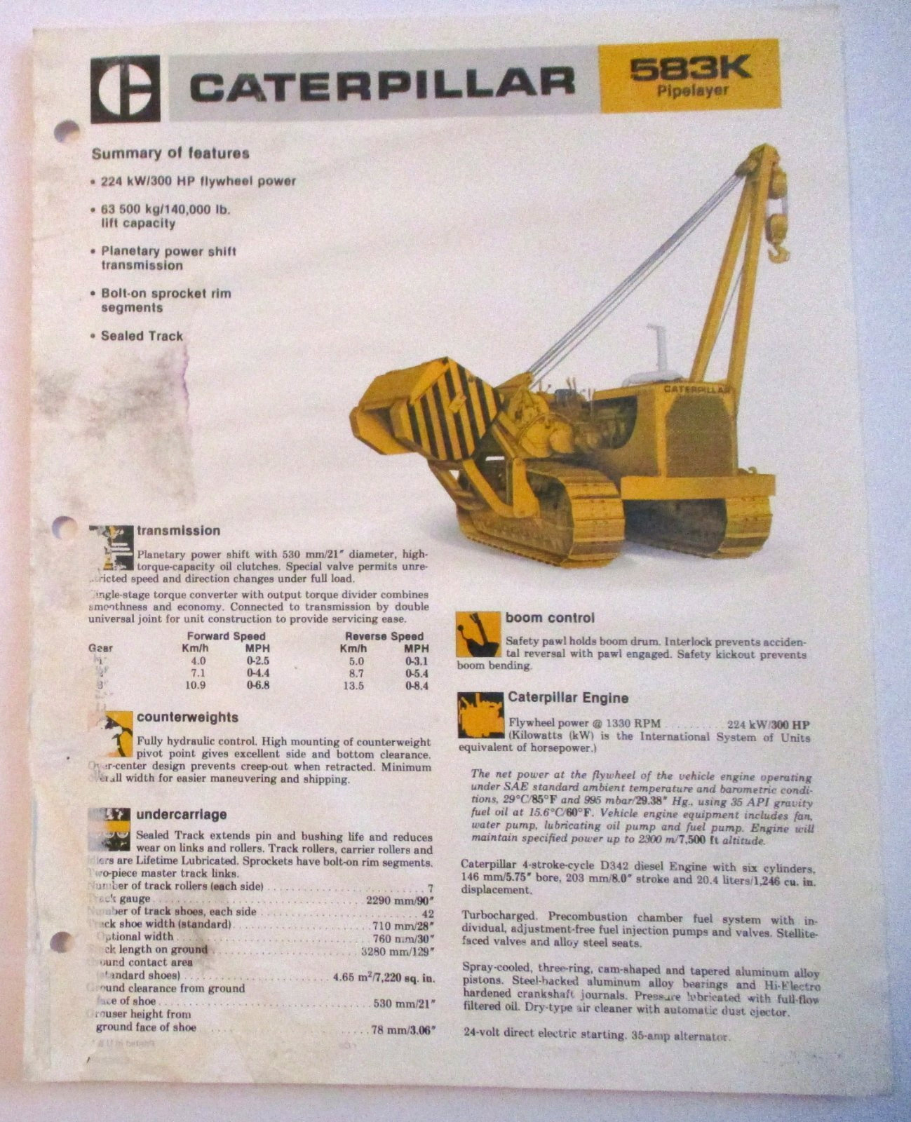VINTAGE 1980 CATERPILLAR 583K PIPELAYER SPECS. SHEET ~ I SELL OEM CAT MANUALS