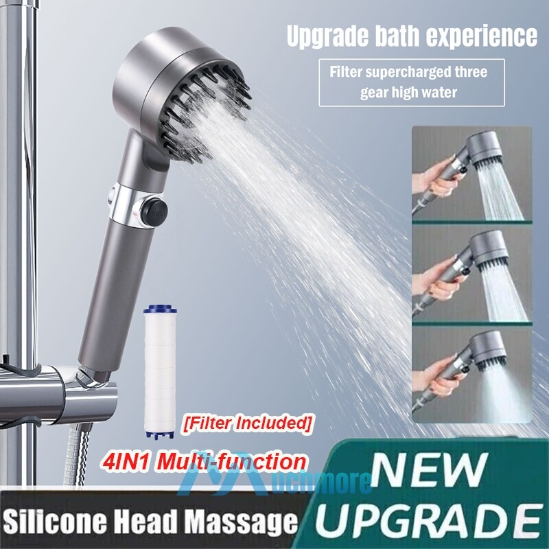 Shower Head High Pressure 3 Settings Spray Massage Handheld Shower Heads+Filter