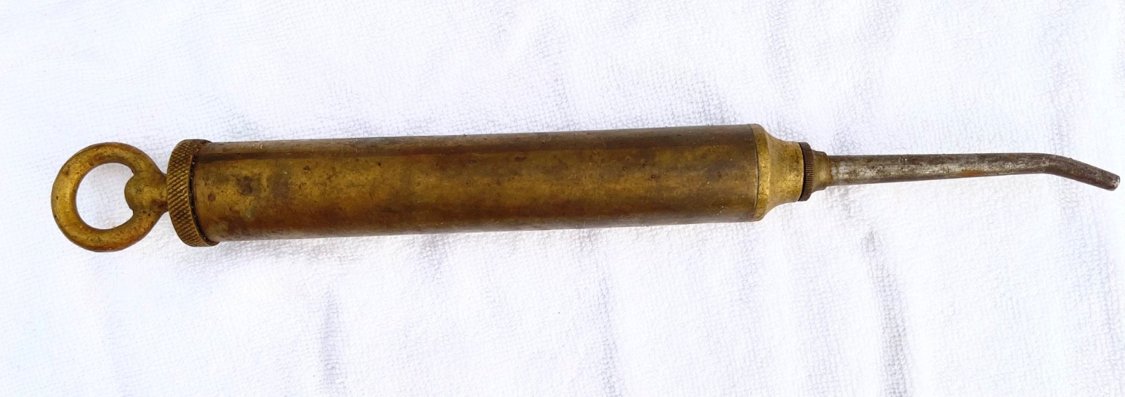 VTG Antique Brass Syringe Grease Gun Hand Pump Long Nozzle Lubrication Oil Tool