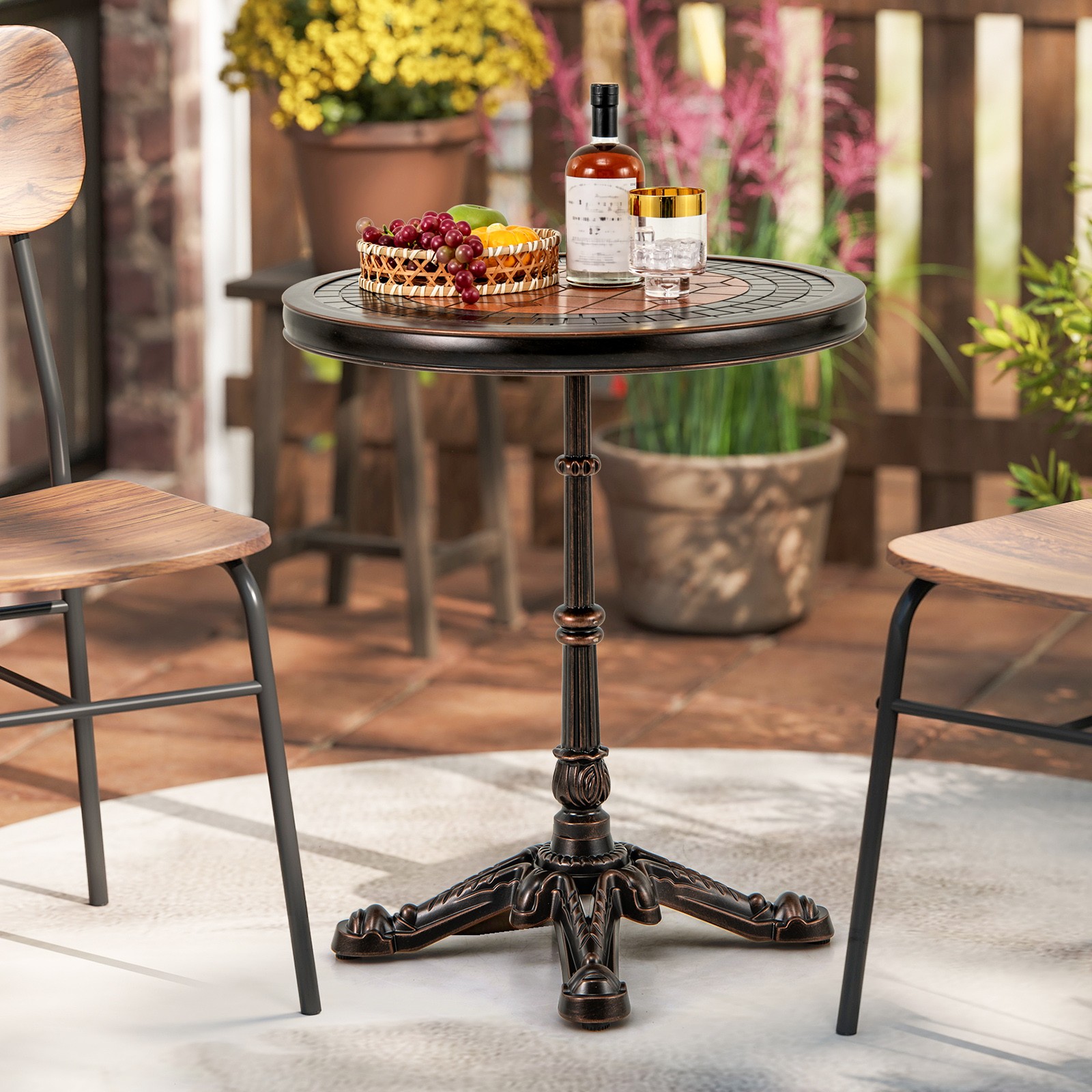 32" Patio Dining Table w/ 1.6" Umbrella Hole & Lid DPC Tabletop for Backyard