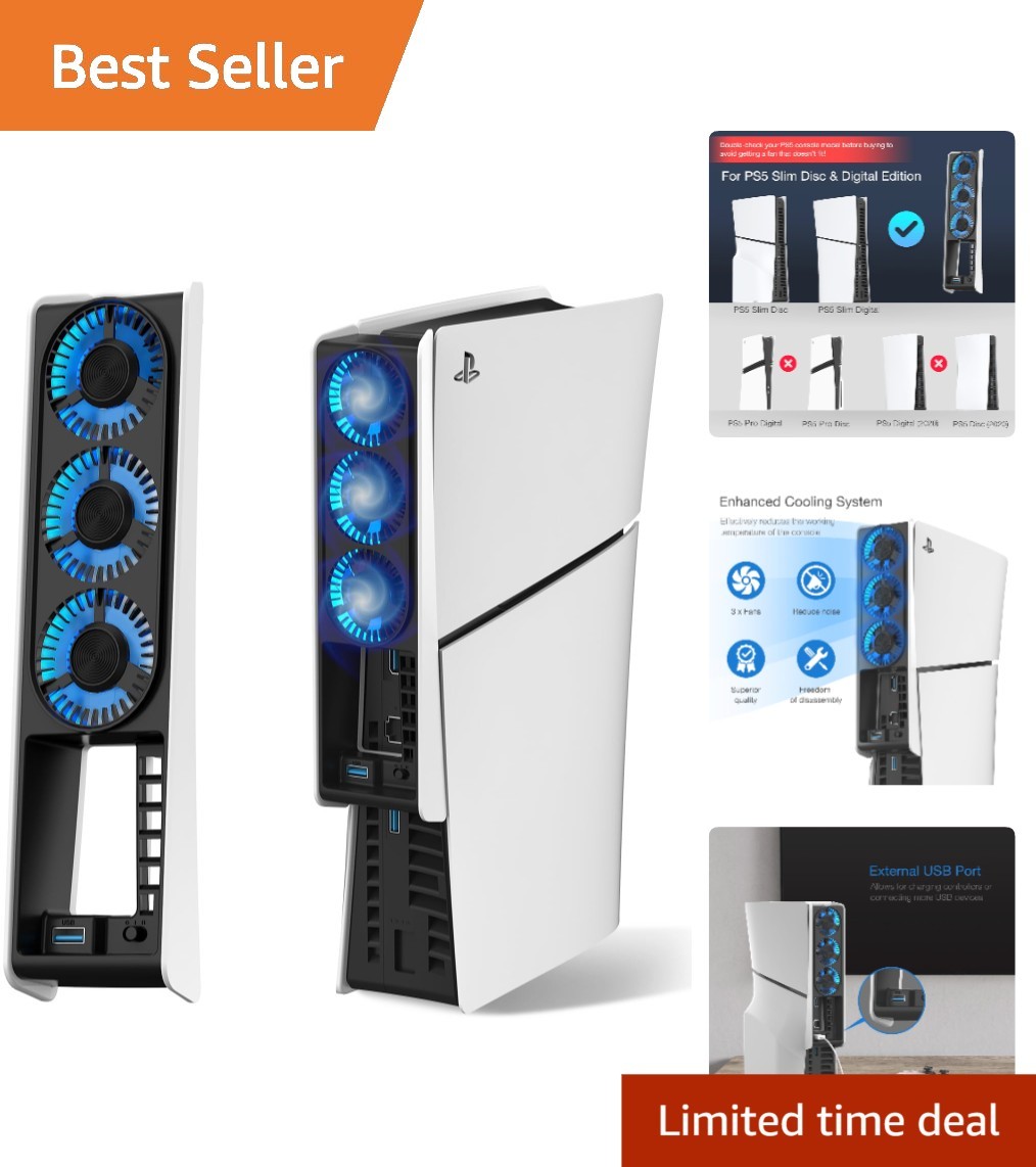 PS5 Slim Cooling Fan with LED Light - Quiet, Automatic Temperature Control
