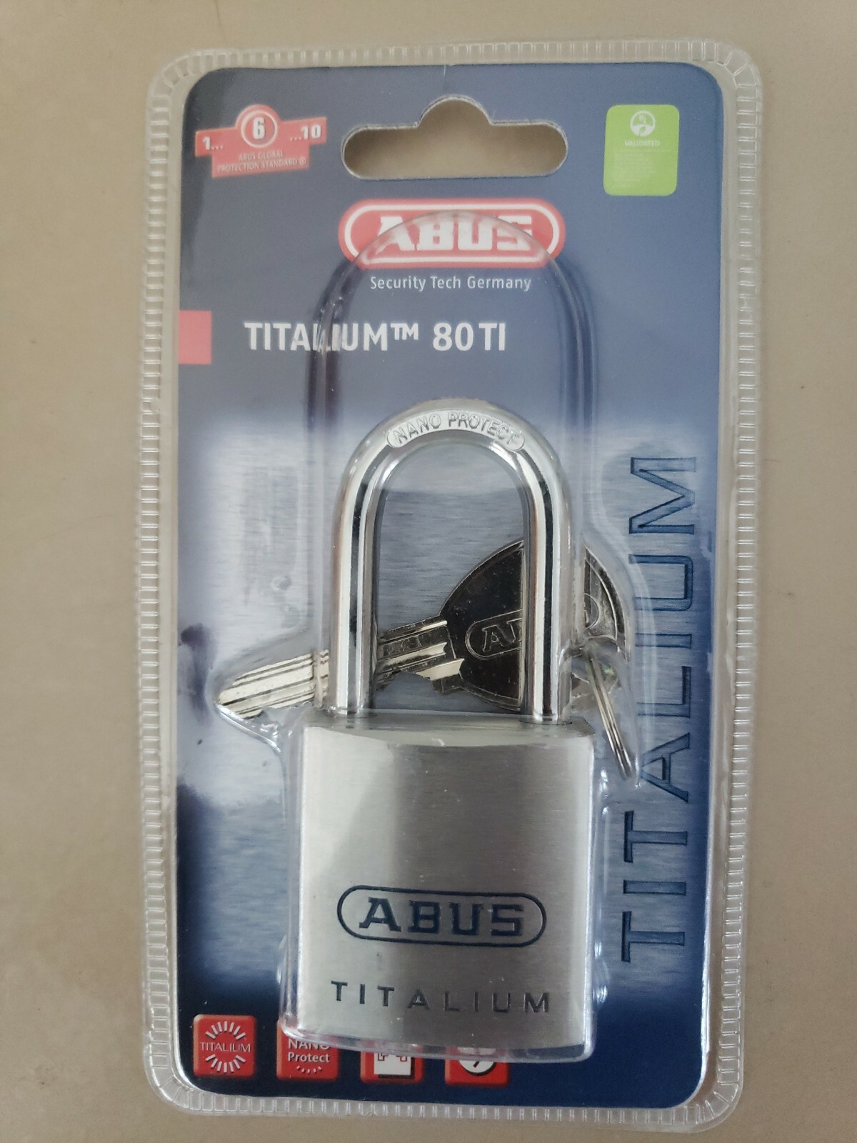 Abus 80TI/40HB40 Titalium , double bolted shackle, 6-pin precision cylinder