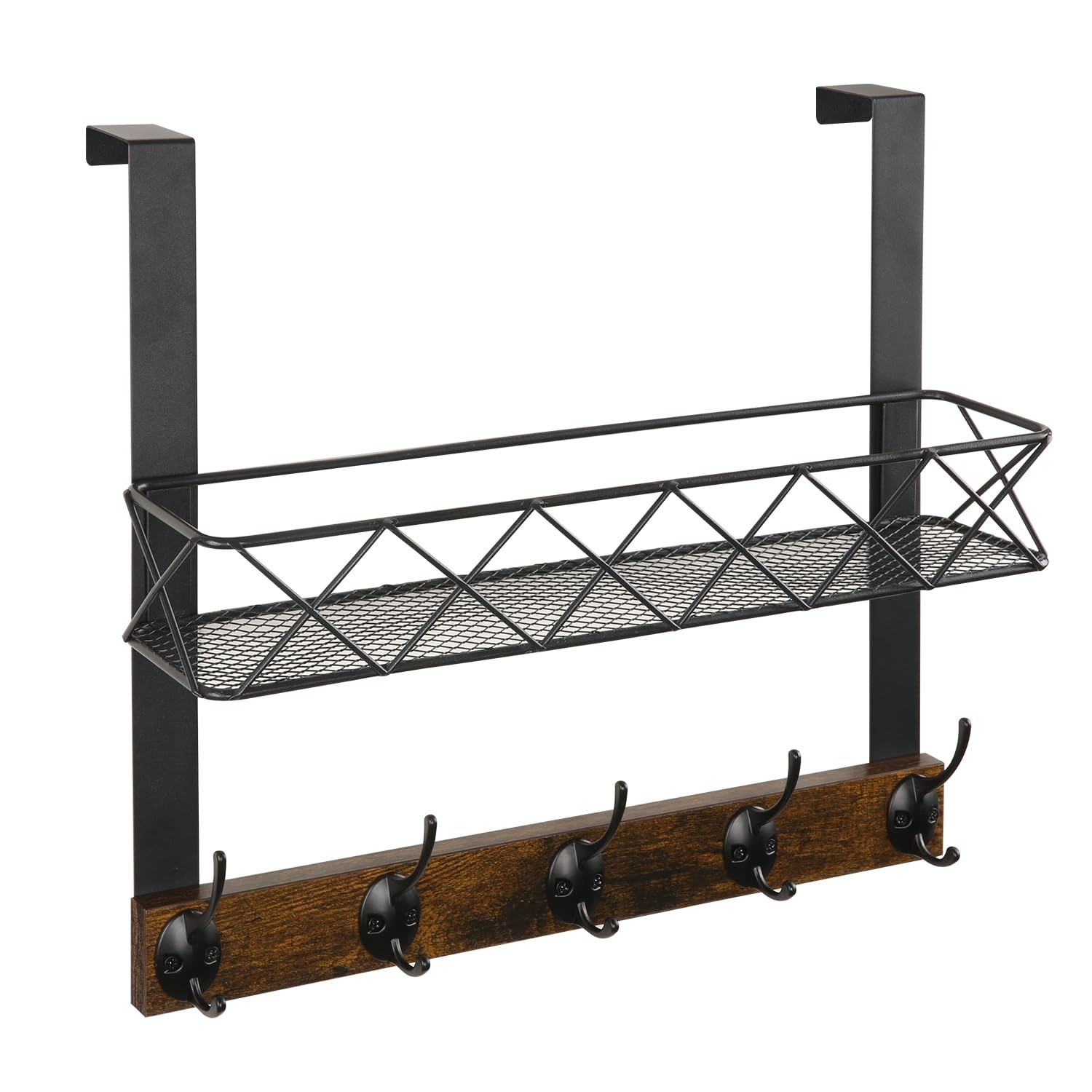 YINMIT Over The Door Hooks Organizer with Basket, Over The Door Towel Rack wi...