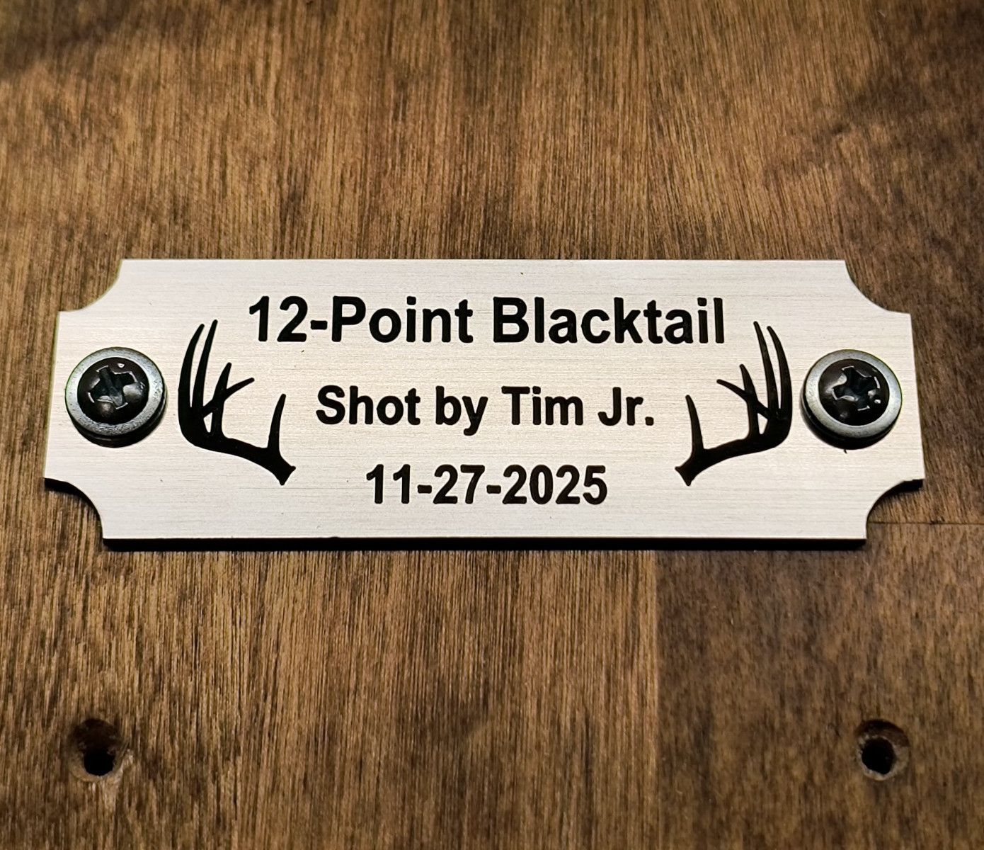 Custom Engraved Brushed Silver Finish Buck Plaque Plate Deer Doe Bull w 2 Screws
