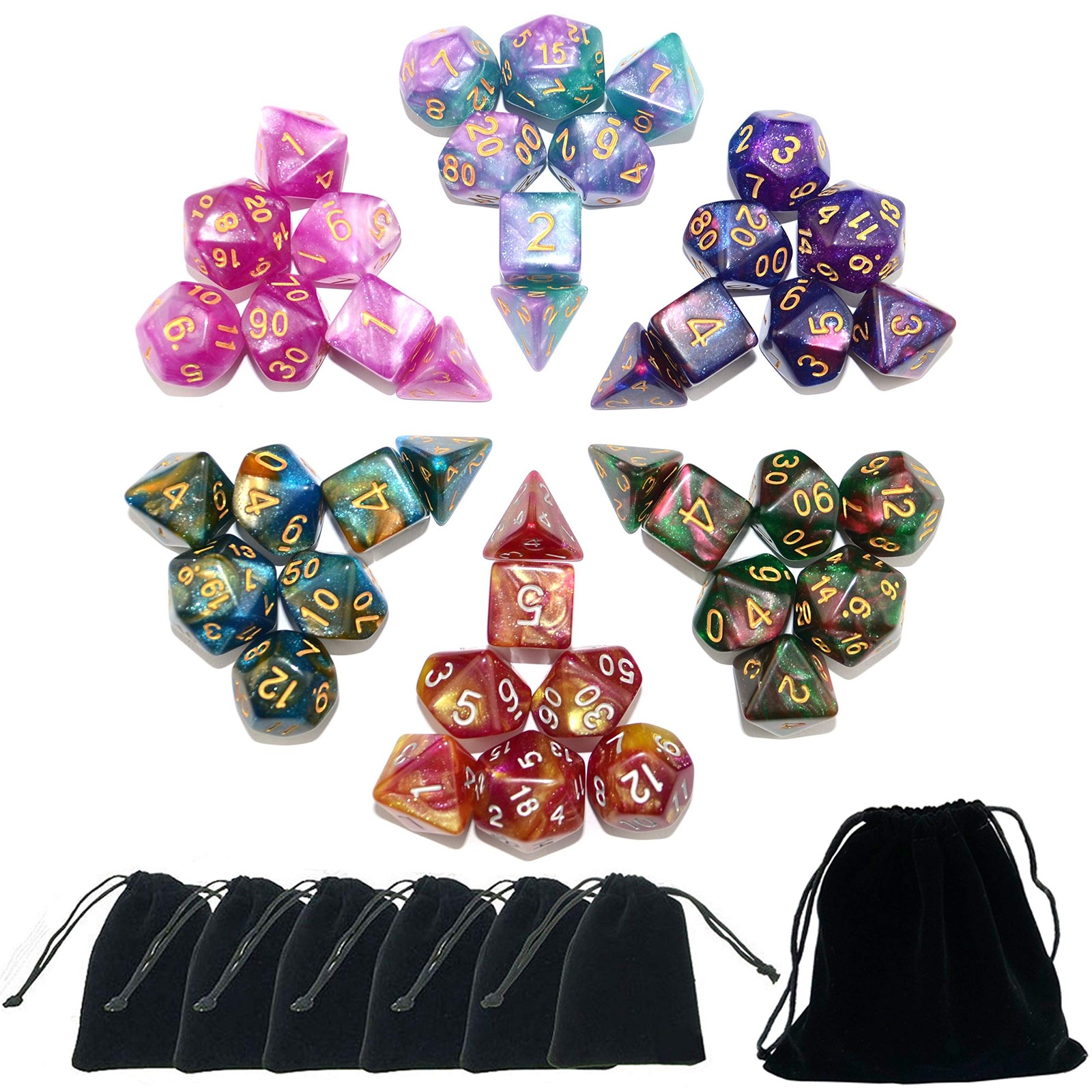 Lot Of 42 DnD Dungeons And Dragons Dice 6 Sets With Pouch DD Toys Games Kids US