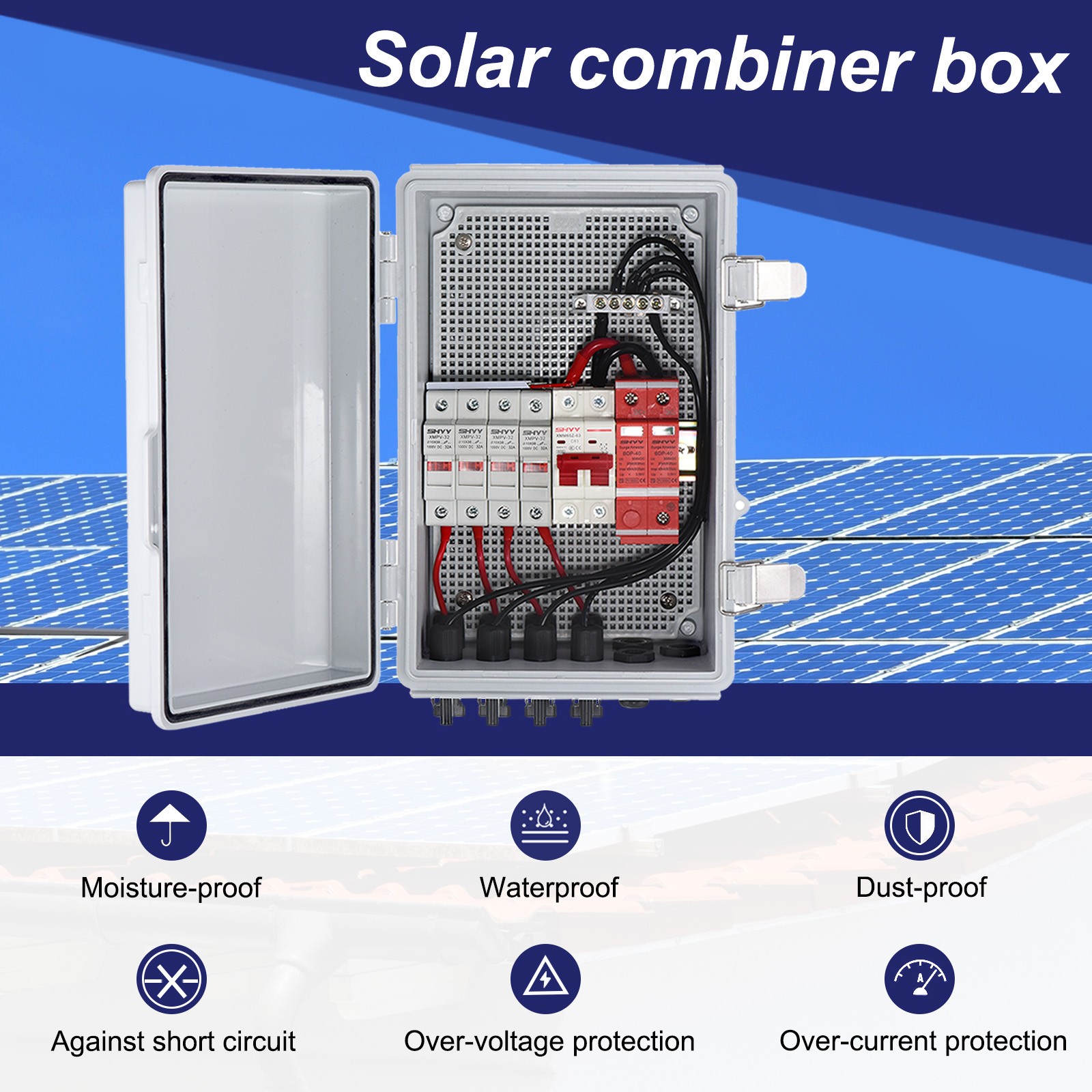 4 String Metal Solar Combiner Box PV Combiner Box With 15A Rated Current Fuse