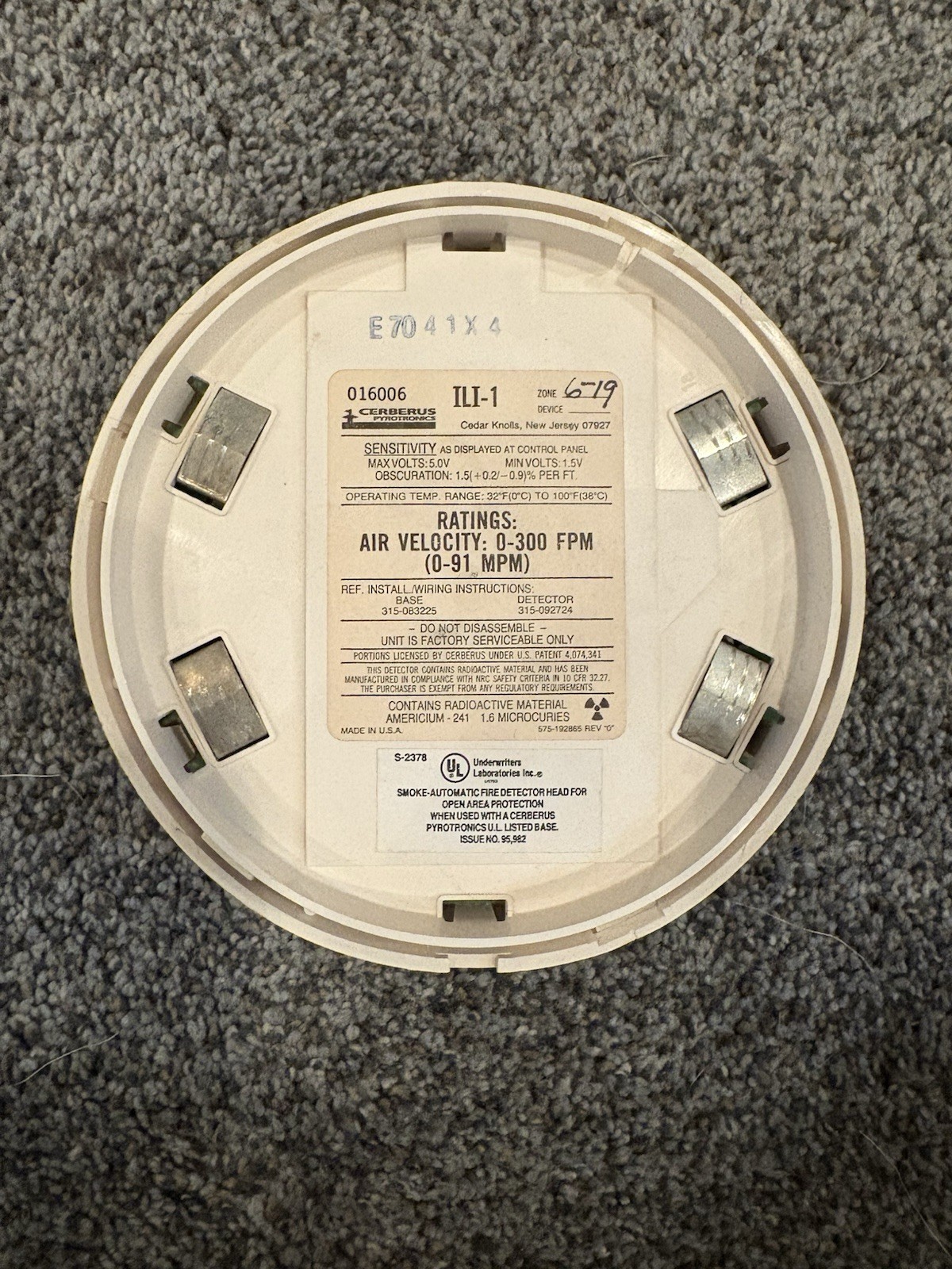 Smoke Detector By Cerebus Pyrotronics. Used