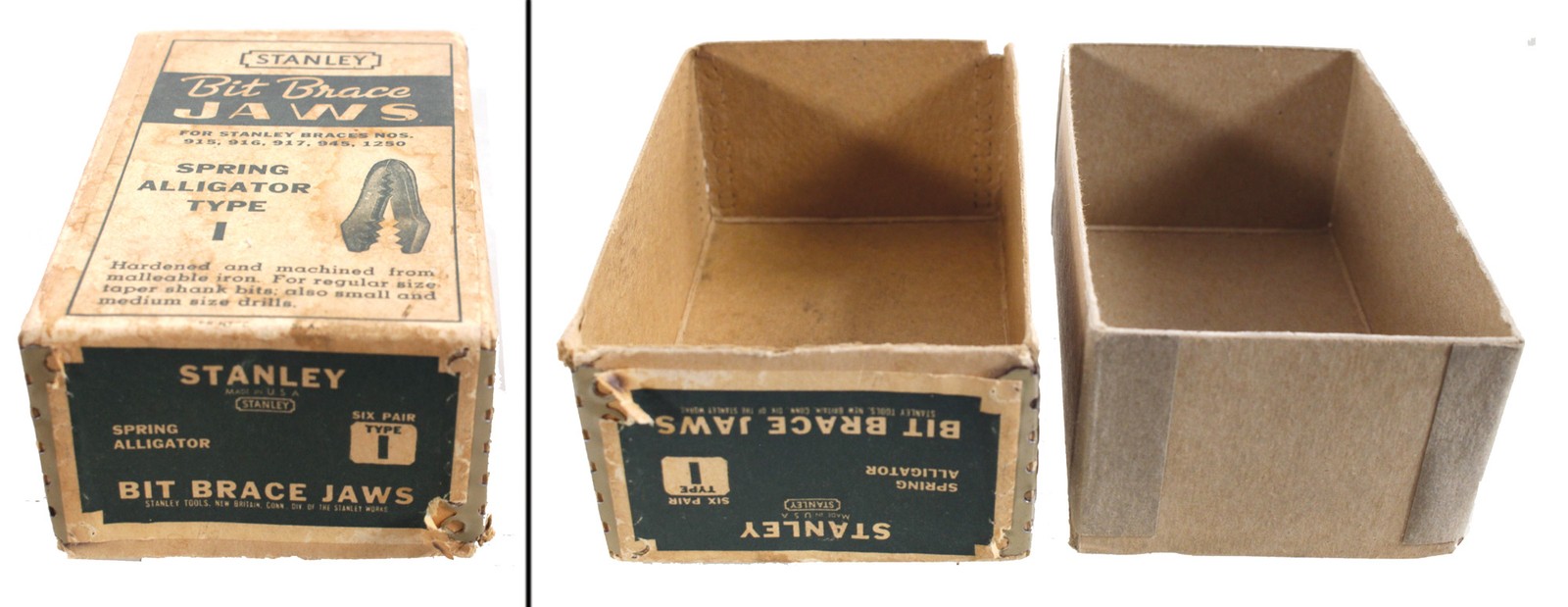 Orig. Pasteboard Box for Stanley Letter "I" Brace Jaws - mjdtoolparts