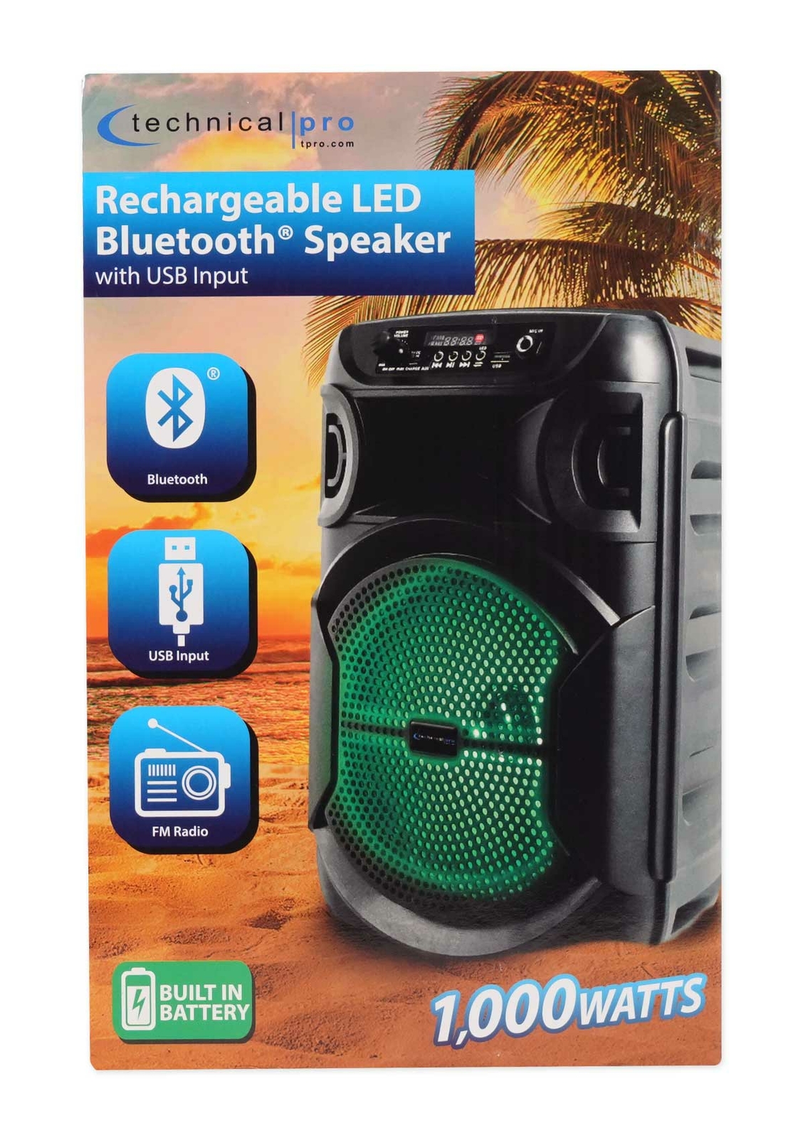 Technical Pro Rechargeable 8" LED Karaoke Machine Speaker System w/Bluetooth+Mic