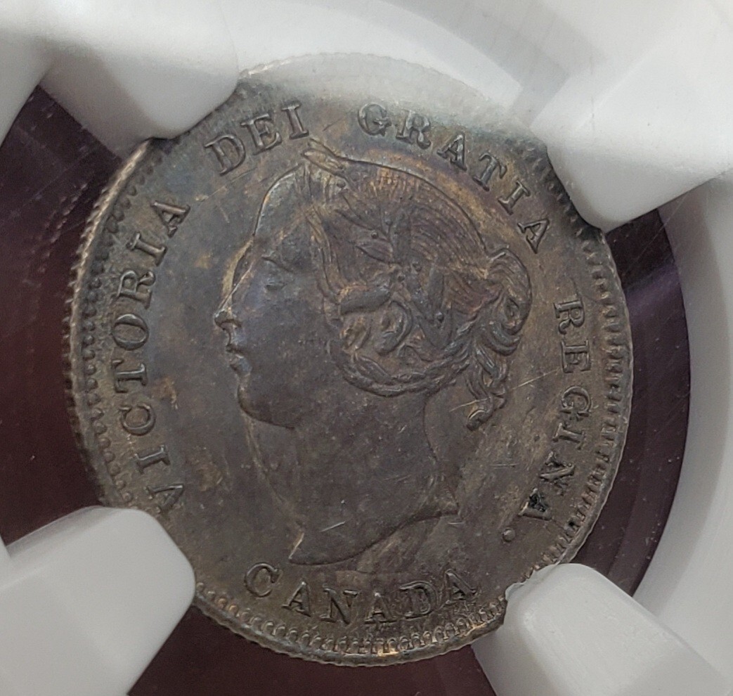 Canada 5c 5 Cents 1900 AU58 NGC silver KM#2 Round O Large Date Key Type