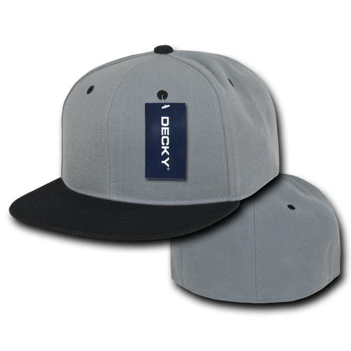Gray & Black Fitted Flat Bill Plain Solid Blank Baseball Ball Cap Caps Hat Hats
