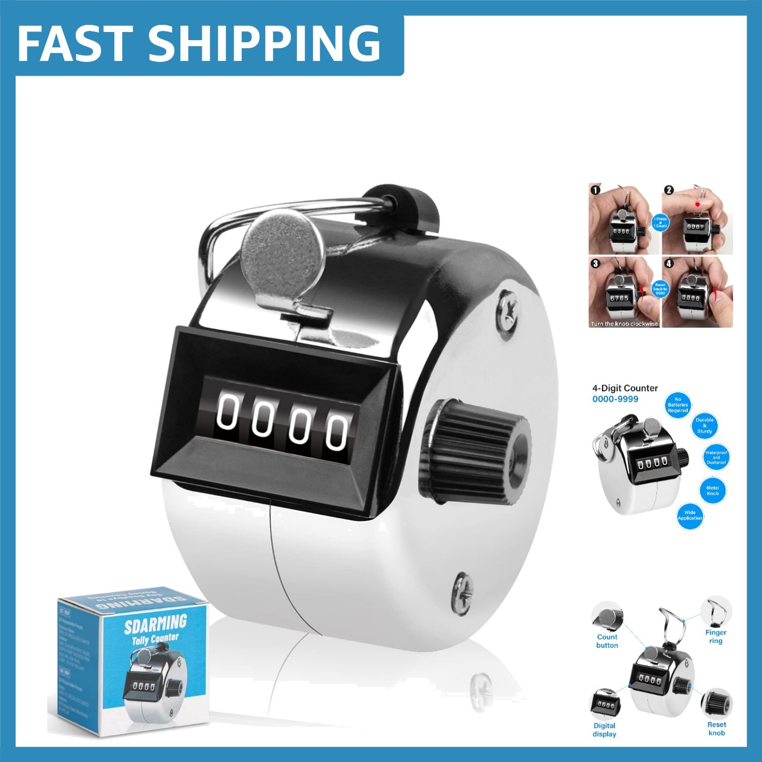 Sturdy Handheld Tally Counter - 9999 Clicks, Perfect for Coaching & Lap Counting