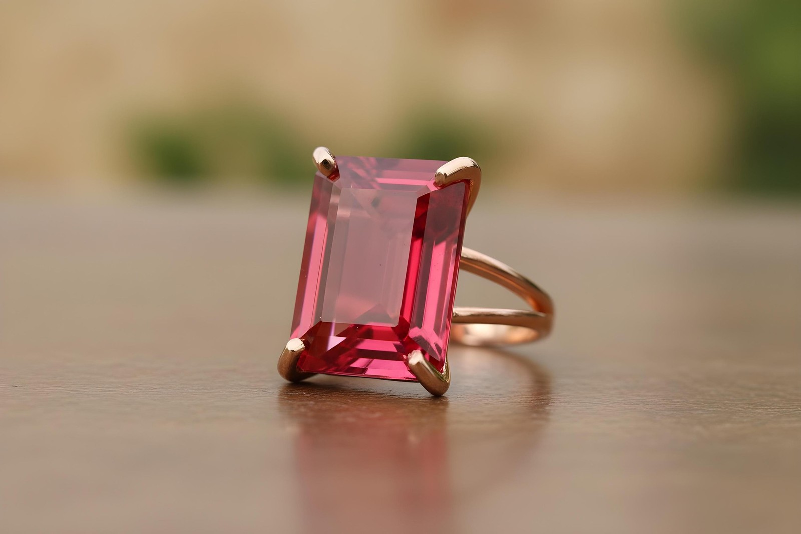 Pink Tourmaline Ring Anemone Handmade Gold Vermeil Emerald Cut Jewelry