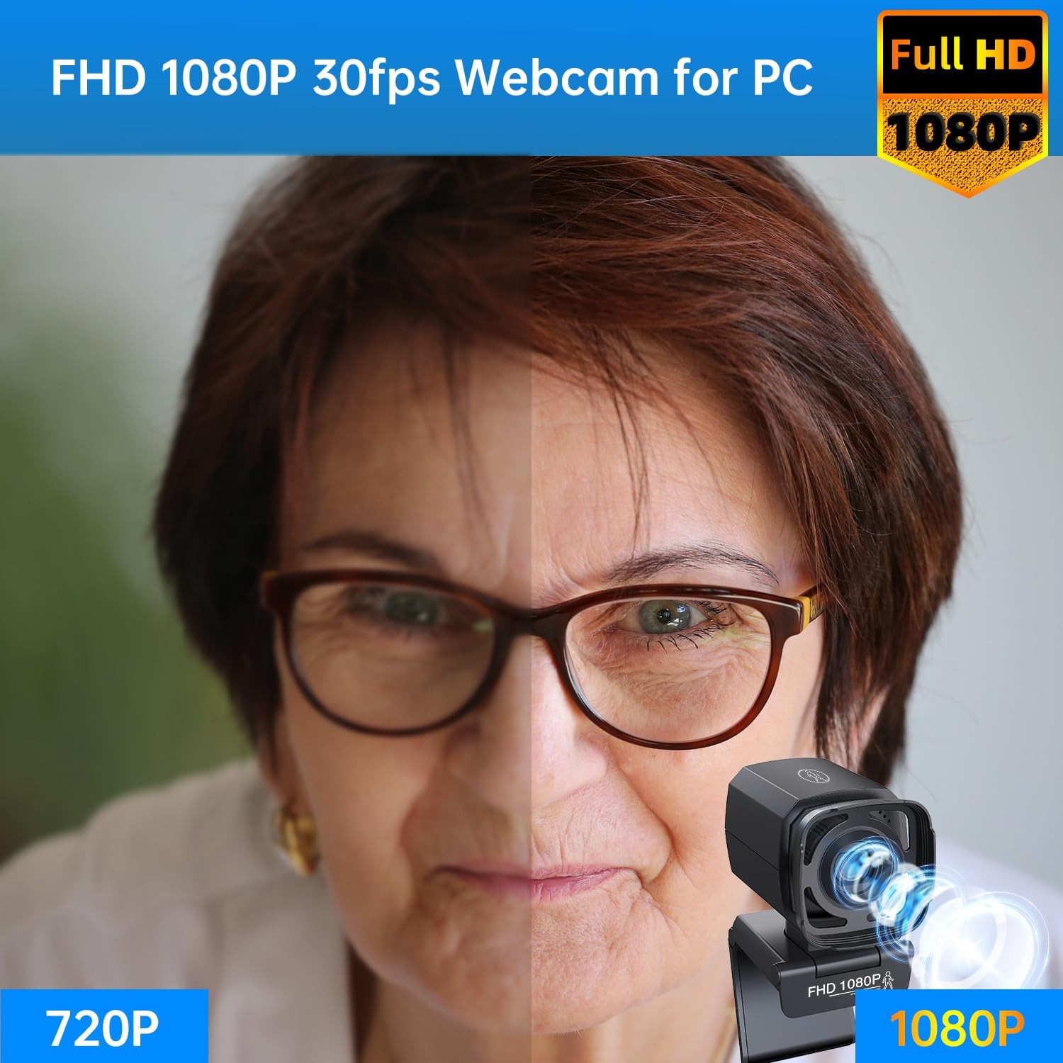 Auto Tracking Webcam: Full 1080P HD Computer Camera with Built-in 2 Microphon...