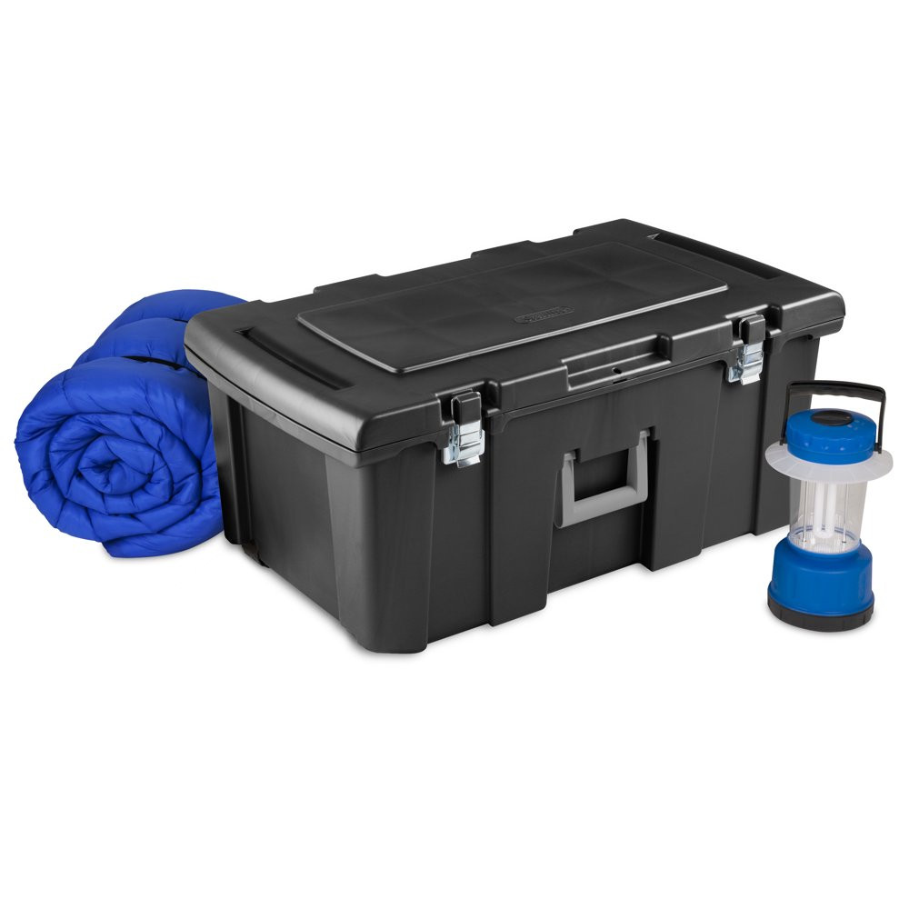 Multipurpose Plastic Storage Box With 2 Wheels Black Durable Portable Camping