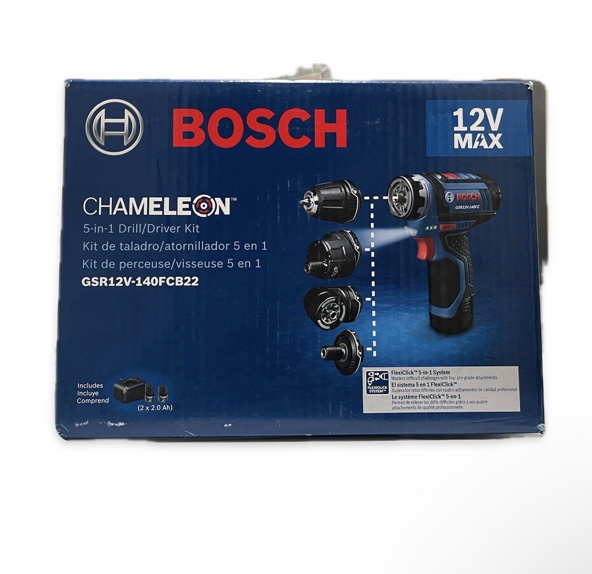 BOSCH CHAMELEON GSR12V-140FCB22 12V MAX Flexiclick 5-In-1 Drill/Driver System