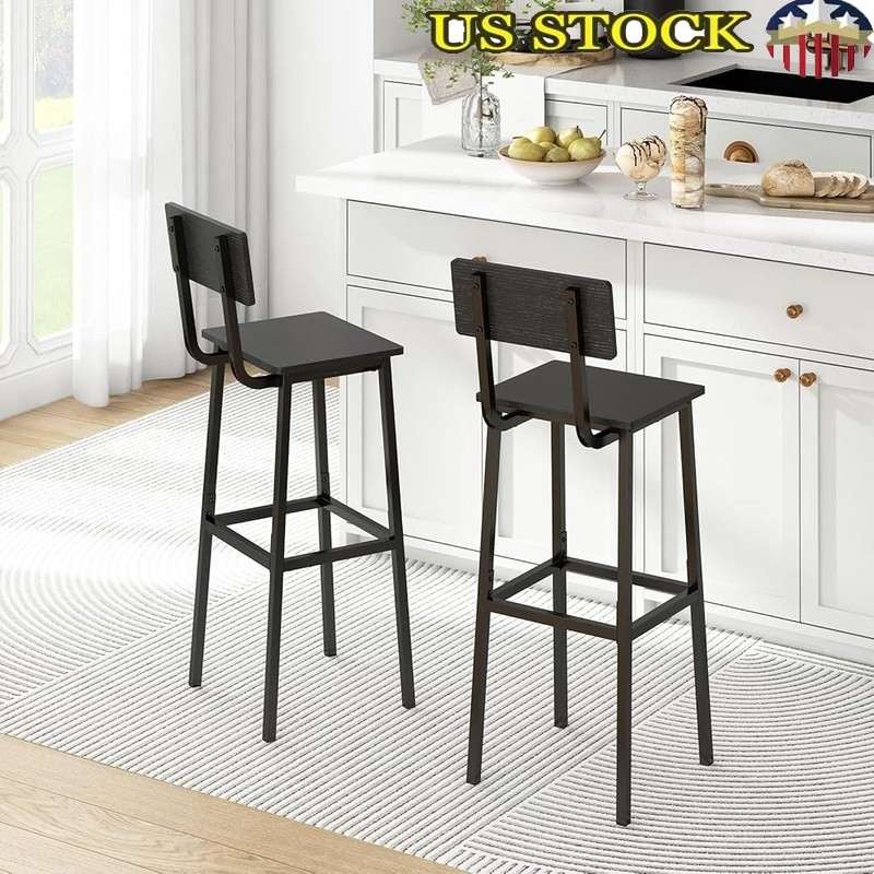Ergonomic Bar Stools W/ Backrest Footrest Industrial Kitchen Chairs New