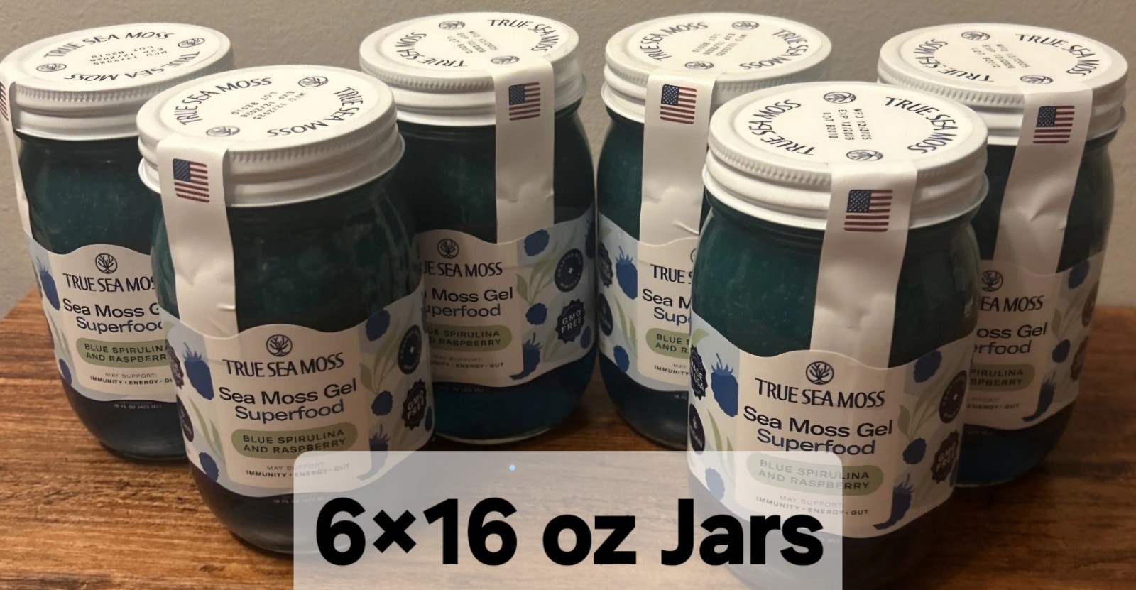 6x True Sea Moss Gel Superfood Blue Spirulina and Raspberry 16 fl oz EXP 12/2026