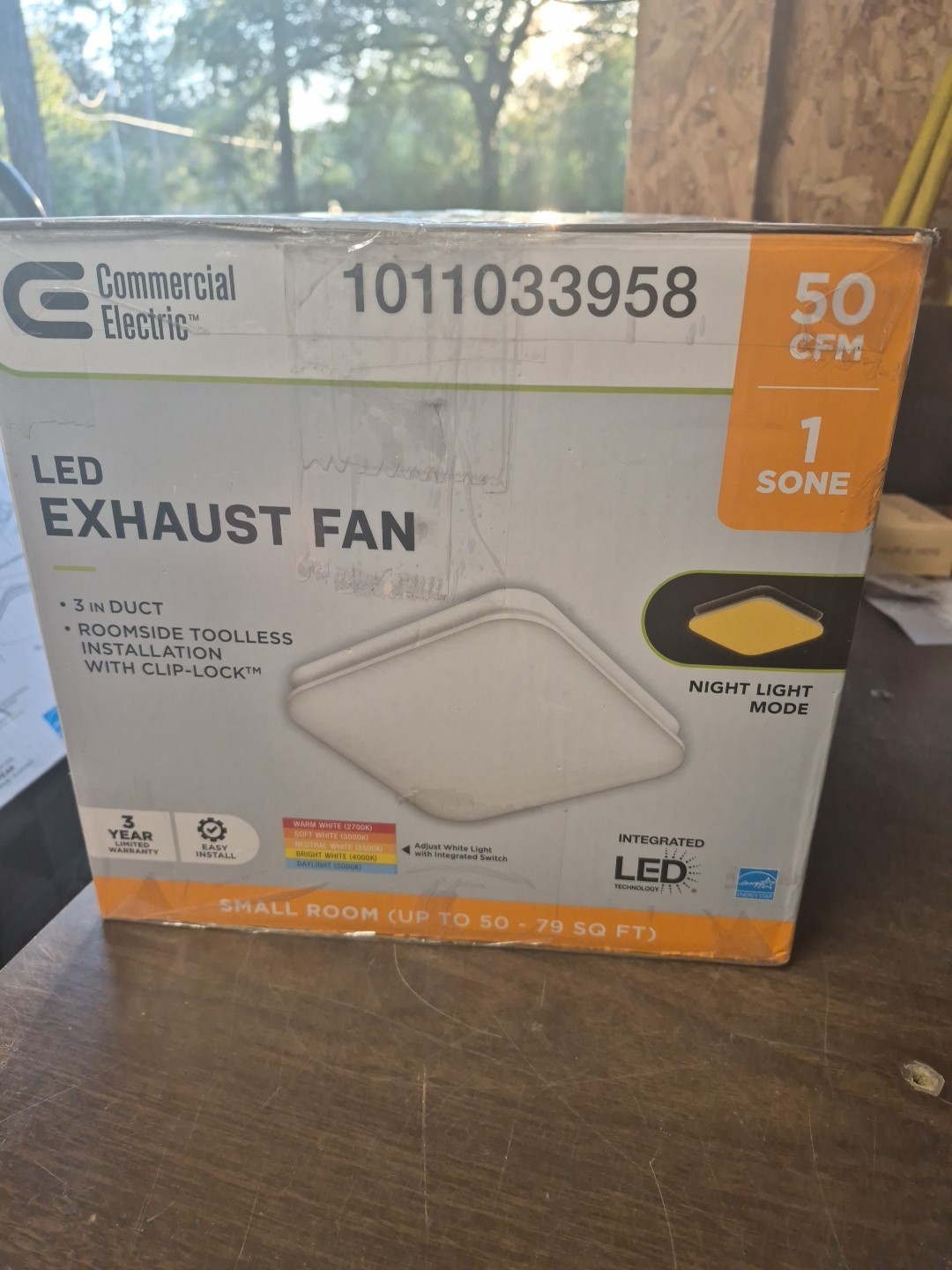 Commercial Electric 50 CFM Bathroom Exhaust Fan LED Light W/ Clip Lock BF1103