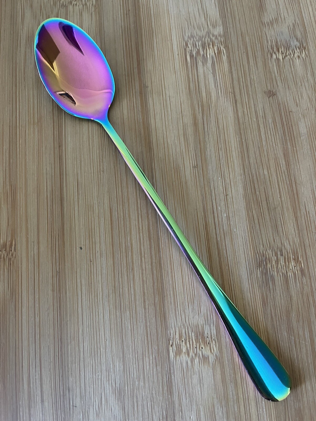 RAINBOW Multi~Colored Stainless Flared Rounded Handle ICED TEASPOON 7.5" New