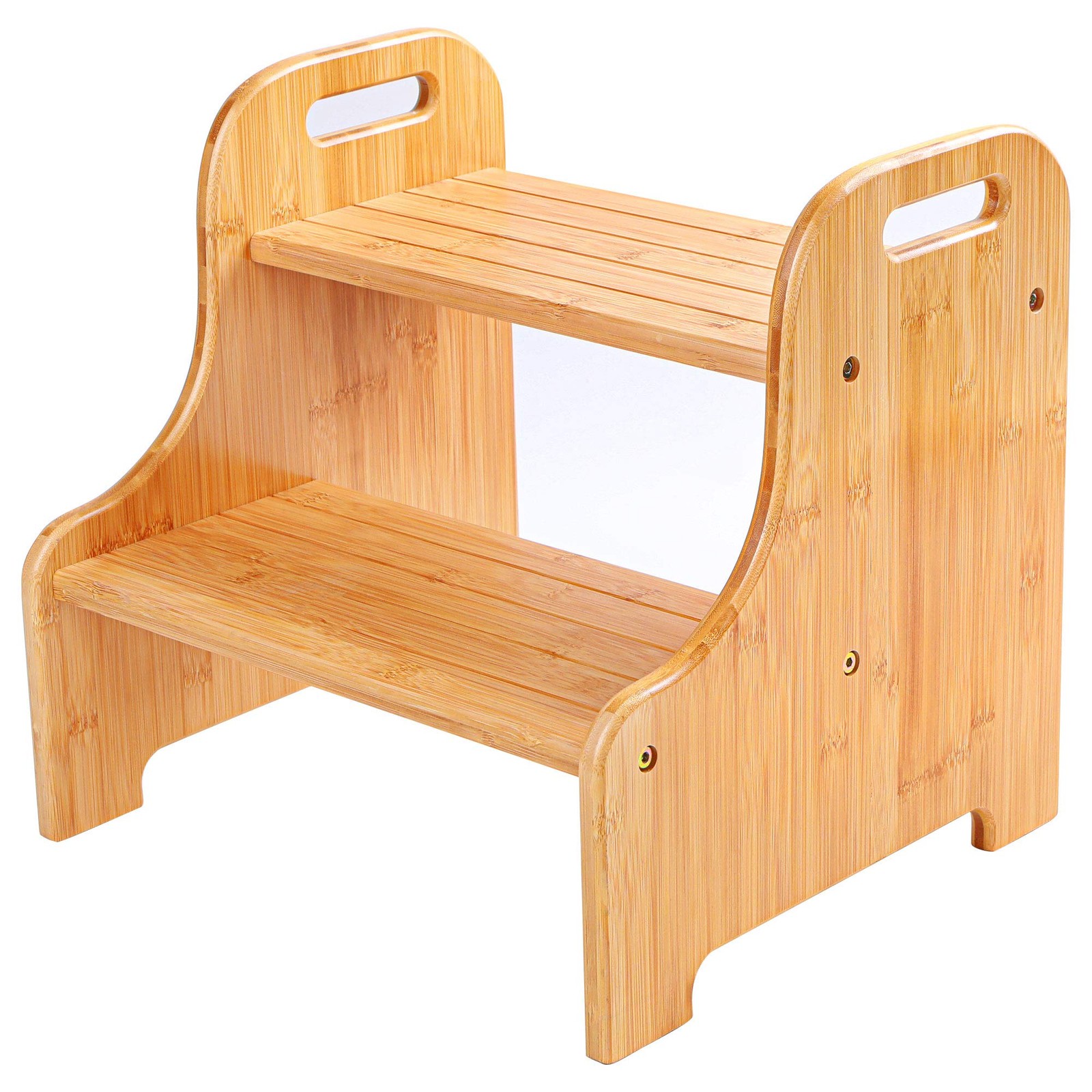 Bamboo 2 Step Stool NonSlip Step Treads 2 Cutout Handles Home Kitchen Decor