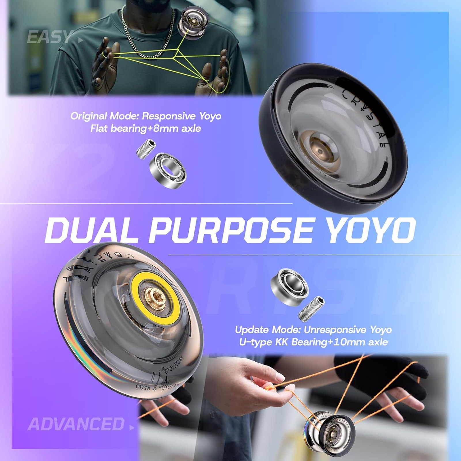 Yo-Yo Plastic K2 Crystal Black Responsive Unresponsive Beginner Trick Display