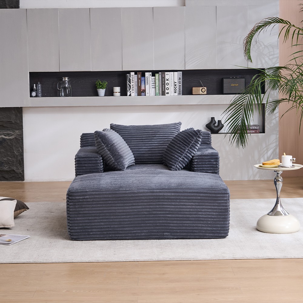 Longue Chair W/Throw Pillows & Armrests Grey For Living Room
