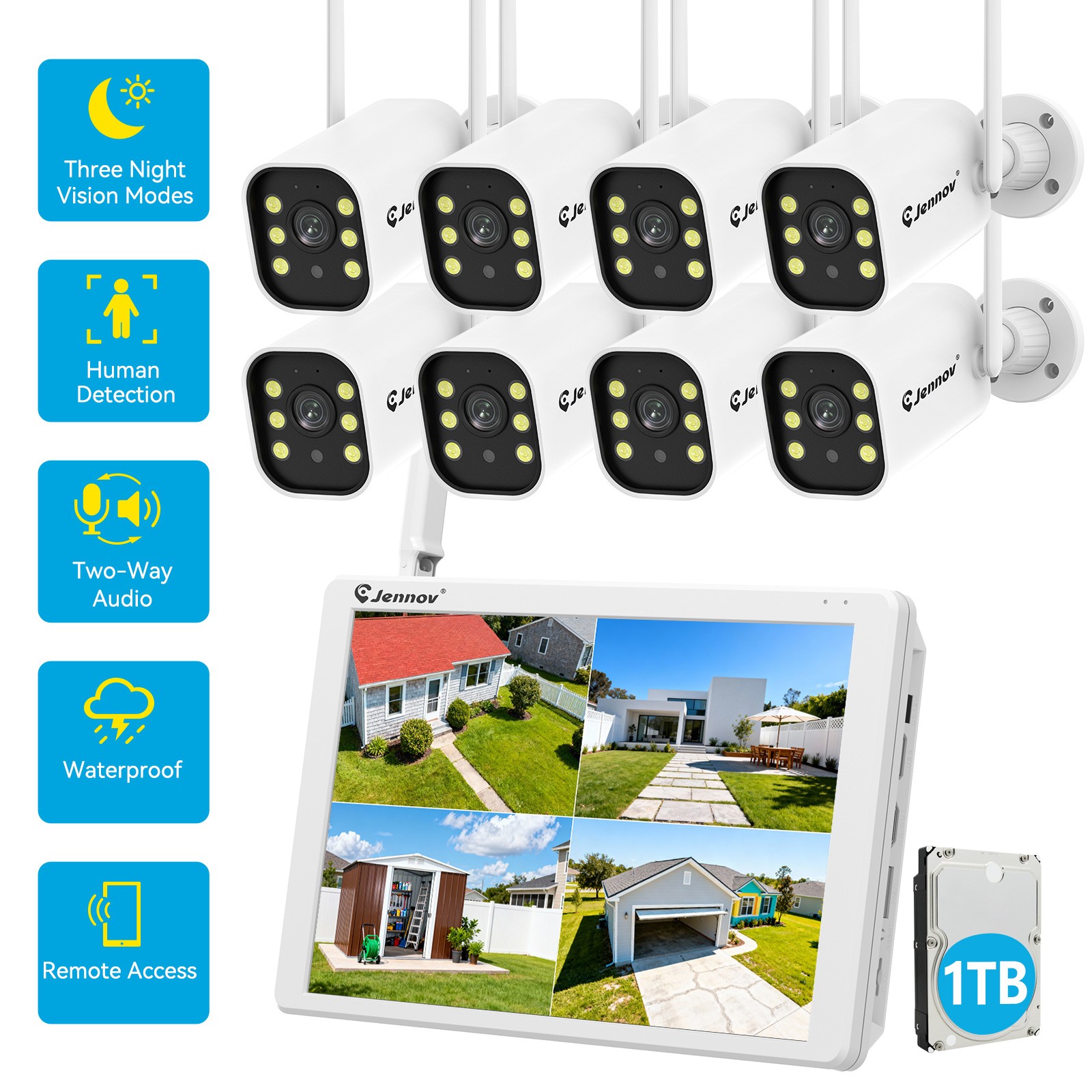 Wireless Security IP Camera System With Monitor 5MP 10CH NVR Smart Night Vision
