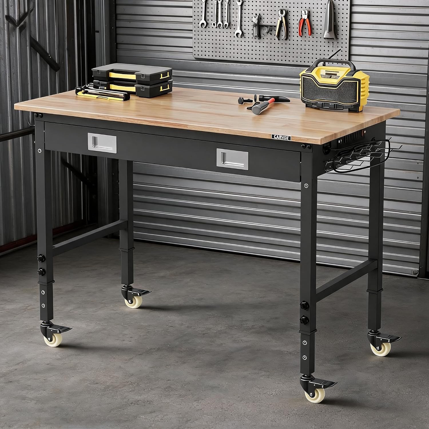 Heavy Duty Workbench 48x24in 2000 Lbs Capacity Rubber Wood Table ETL Power