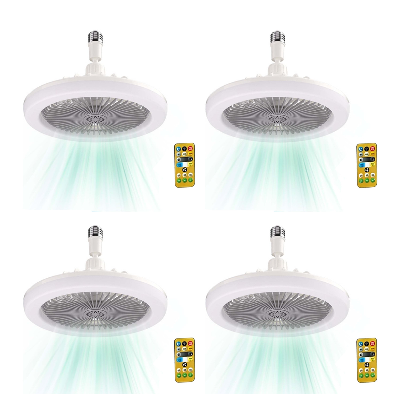 10" Adjustable E27 Socket Ceiling Fan Dimmable LED Light Remote Cooling Fan Lamp