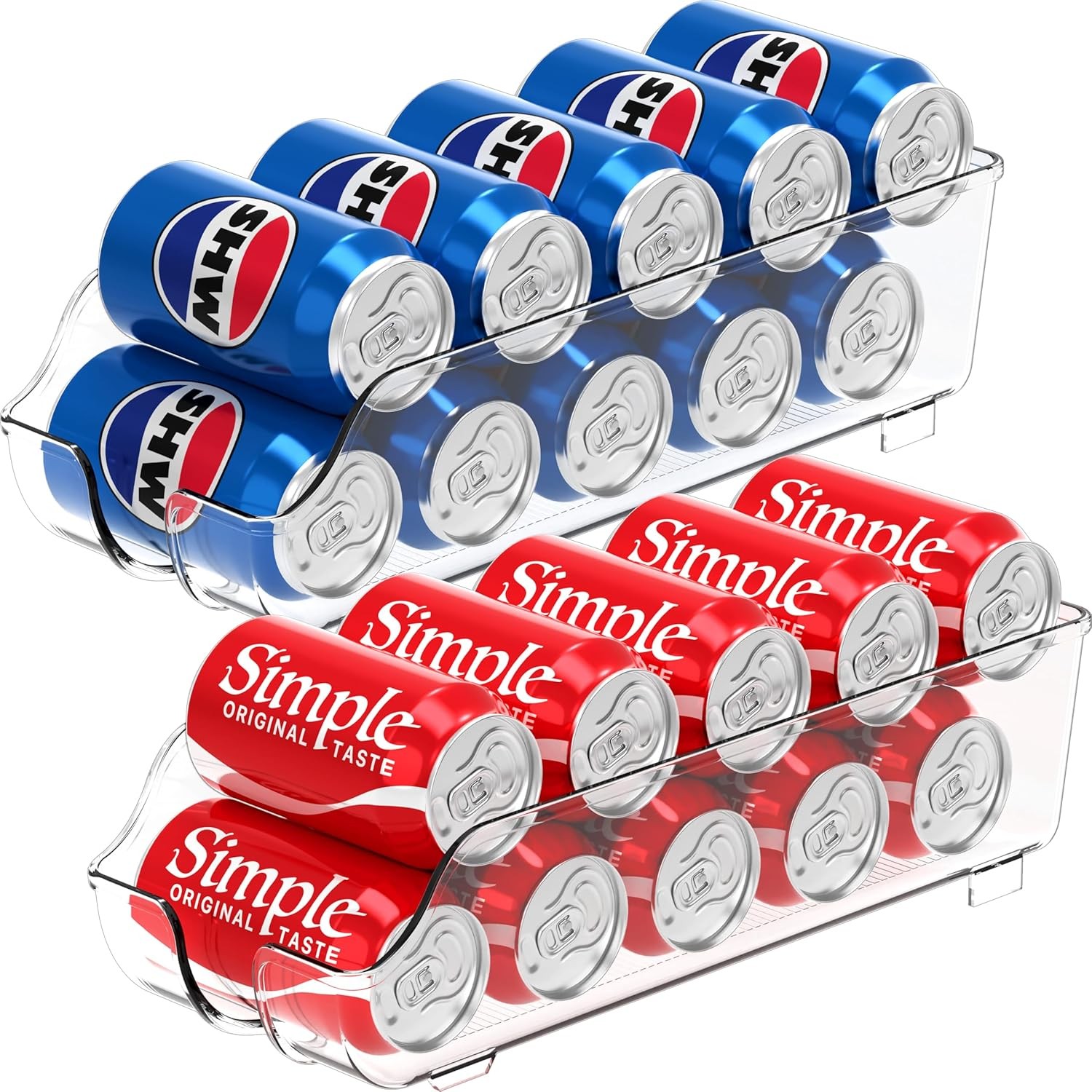 Simple Houseware Soda Can Storage Rack / Dispenser — Clear, 2-Piece Set