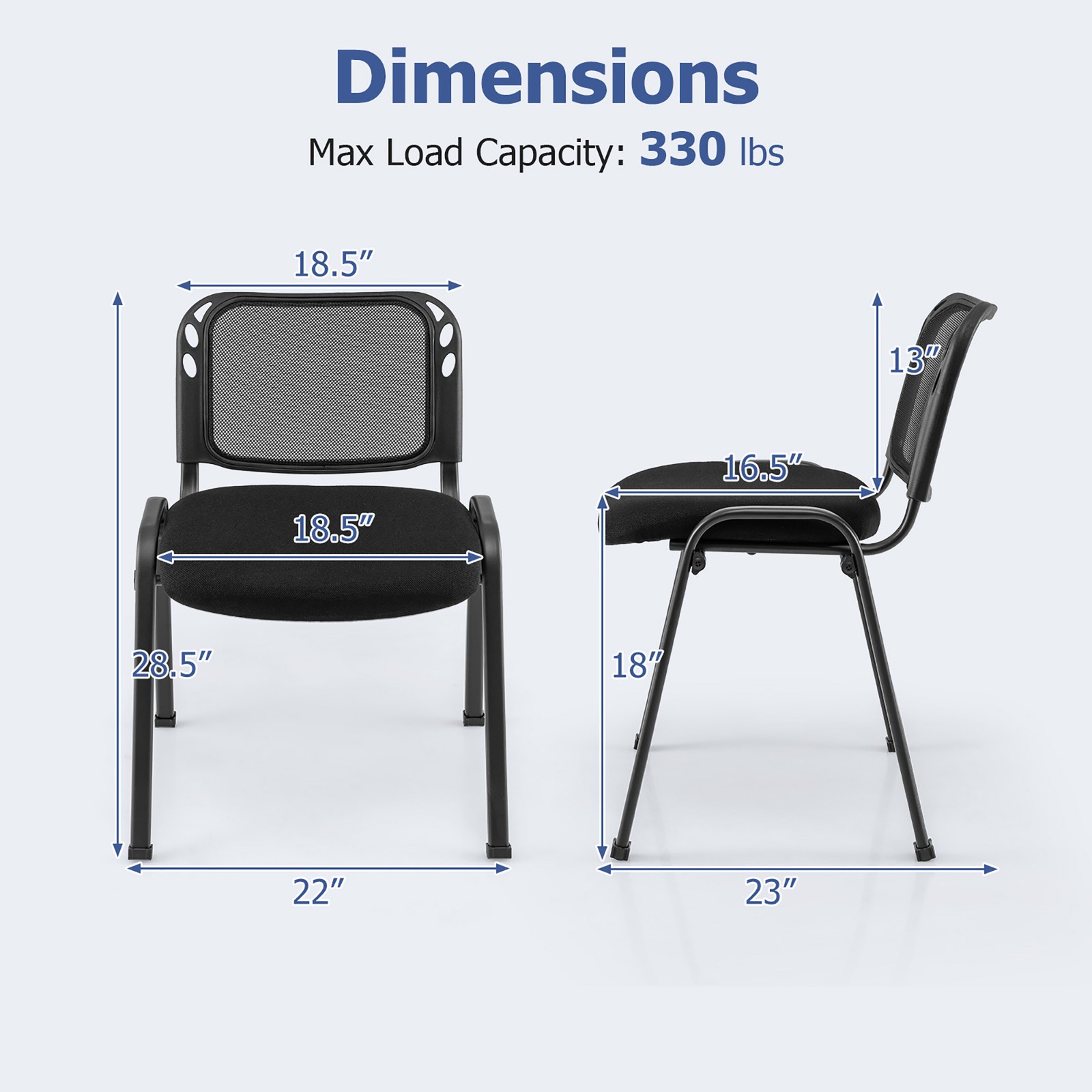 Set of 5 Conference Chair Mesh Back Office Waiting Room Guest Reception Black