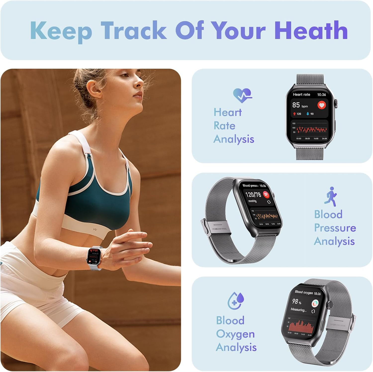 Android Smart Watch for Women - Bluetooth Call,Compatible with Android & Ios，2.0