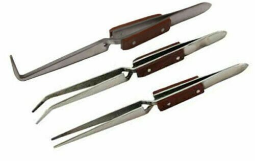New 3pc 6.5" Combo Cross Lock Tweezers Locking & Straight Soldering/Fiber Grip