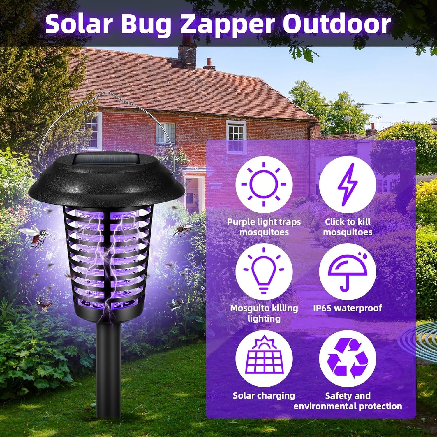 2 Pack Solar Bug Zapper - Solar Powered Mosquito Killer for Yard Garden