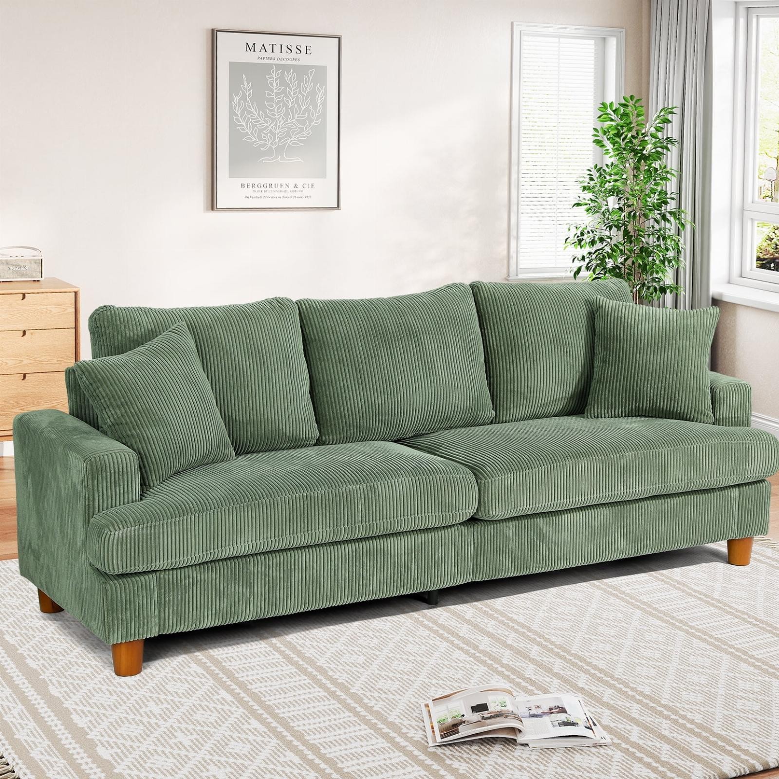 3 Seater Sofa Extra Deep Seats Corduroy Upholstered Couch For Living Room