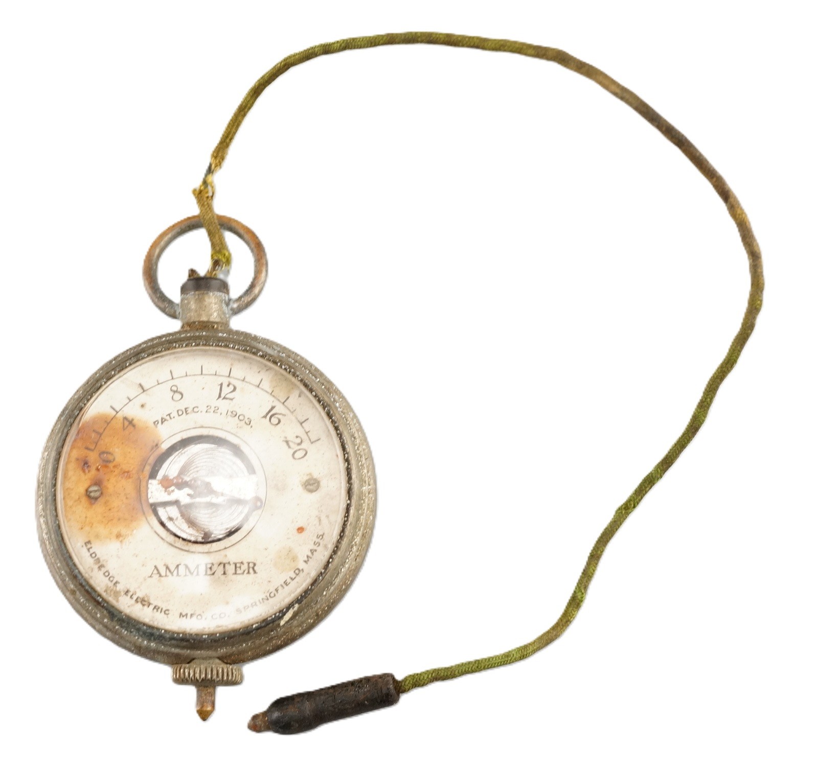 Antique 1903 Eldredge Electric Pocket Watch Ammeter 0-20 Volts/Amperes Tester