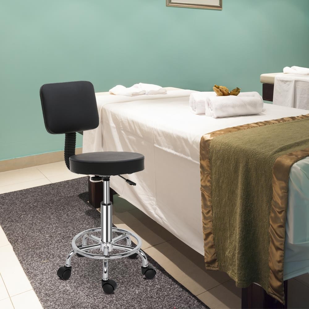 Adjustable Salon Stool with Backrest & Wheels Rolling Swivel Salon Stool Chair