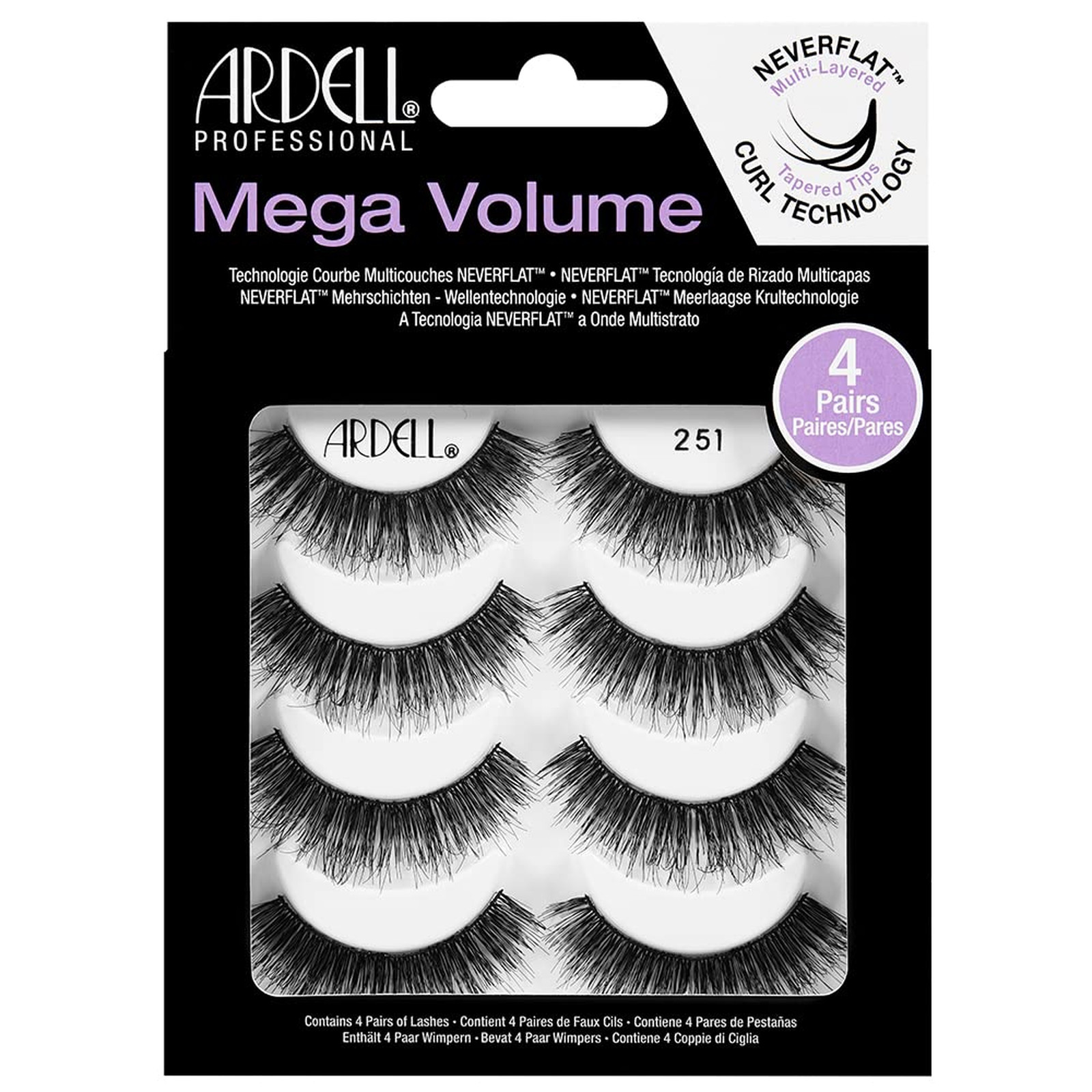False Eyelashes Mega Volume 251 Pack 4 Pairs Long Natural Look Cosmetic Beauty
