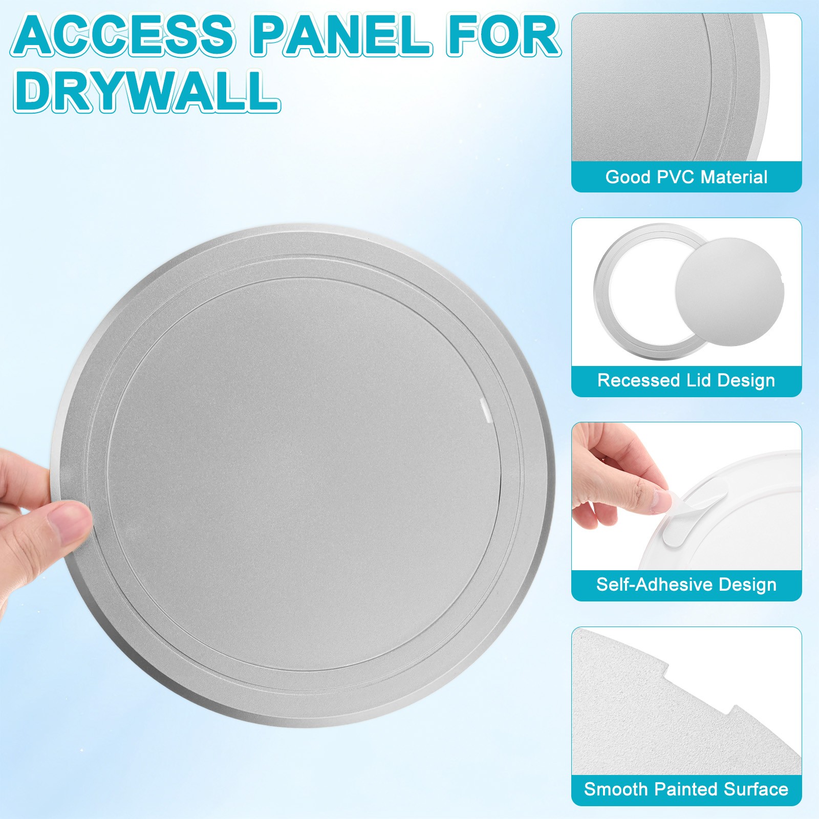 1-Pack Access Panel for Drywall, 6x6 Inch Round Plastic Removable [Silver Tone]