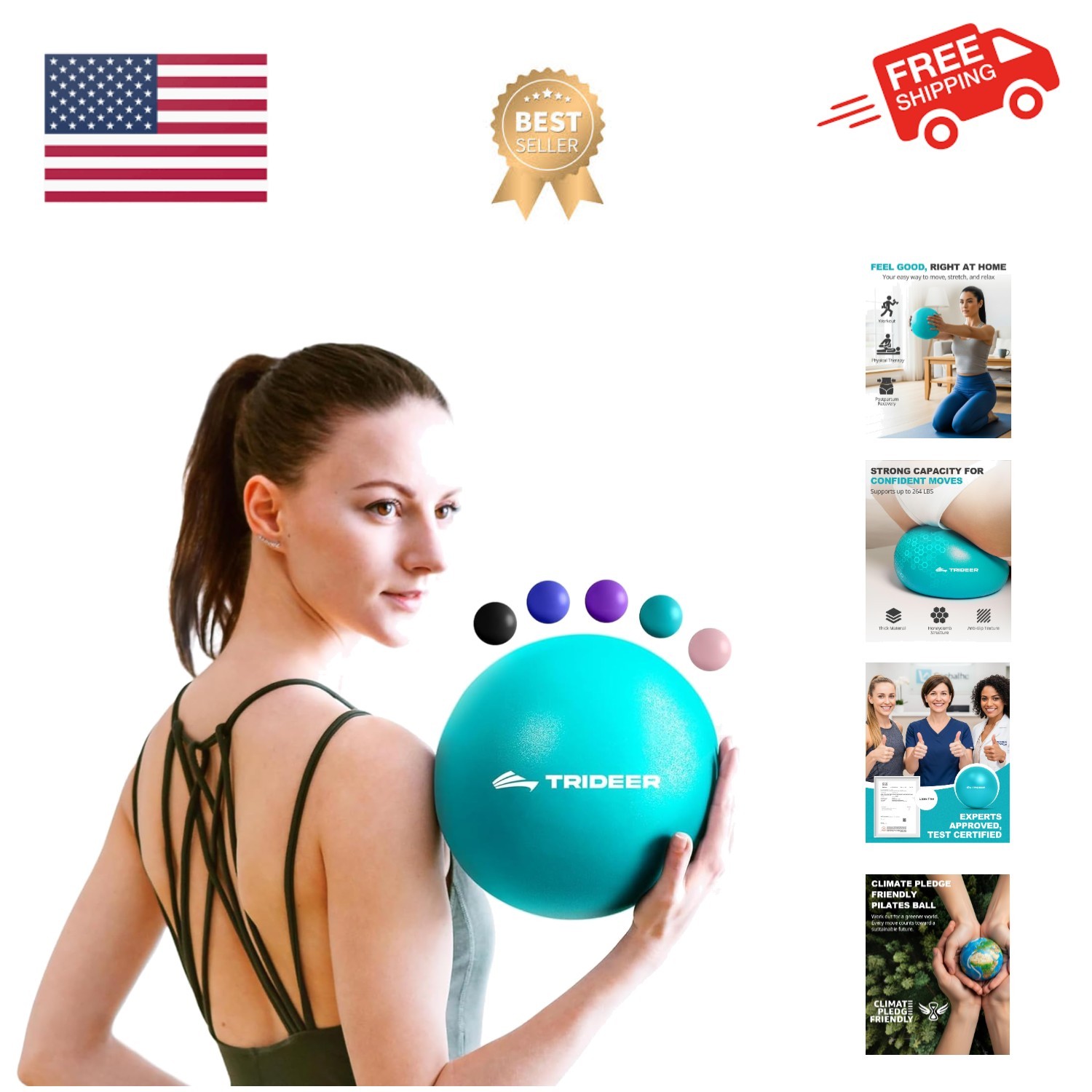 9-Inch Pilates Ball, Small Exercise Ball for Yoga, Core Training, Physical Th...