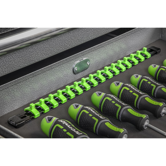 Sealey AK27052HV Socket Retaining Rail 16 Clips 1/4 Drive Hi Vis Green Black