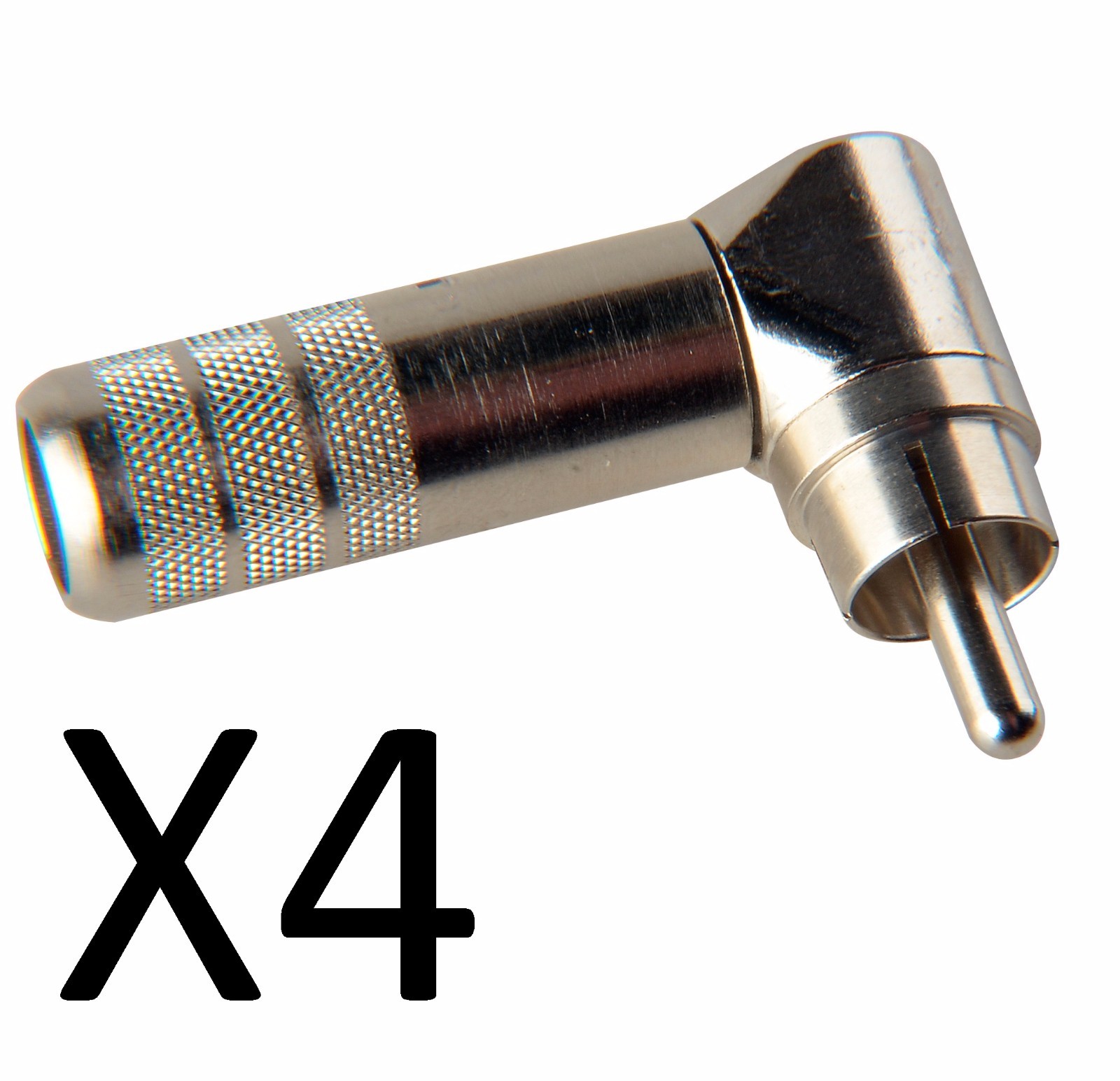 (4 Pack) Switchcraft 3502RA Right Angle 90° Nickel Phono RCA Plugs, Solder Term