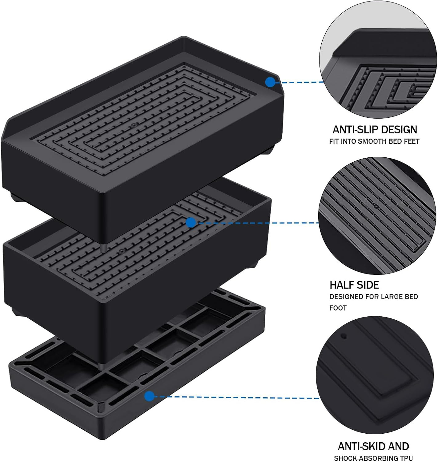 Rectangle Bed Risers, 3 Inch Heavy Duty Adjustable Furniture Risers for Bed Sofa