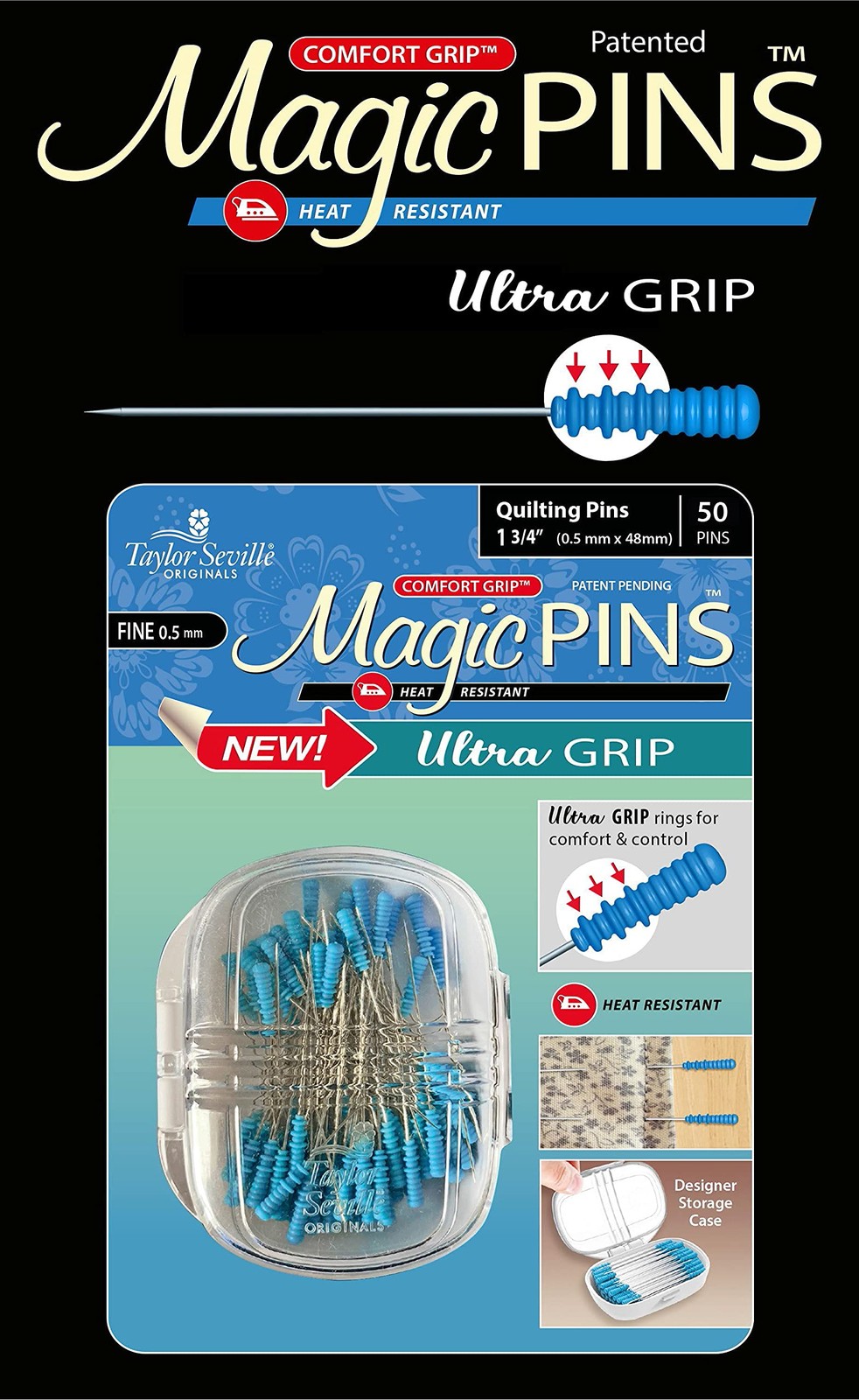 Taylor Seville Magic Pin Ultra Grip Quilting Fine 50pc
