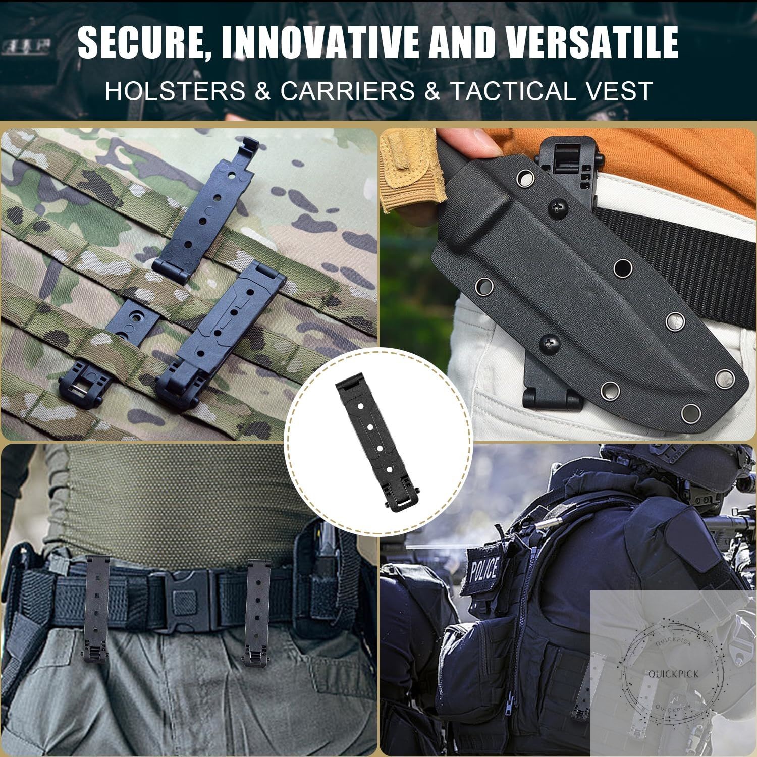 3" Molle Clips 4-Pack, Molle Attachment Clips with Mounting Hardware for Vests