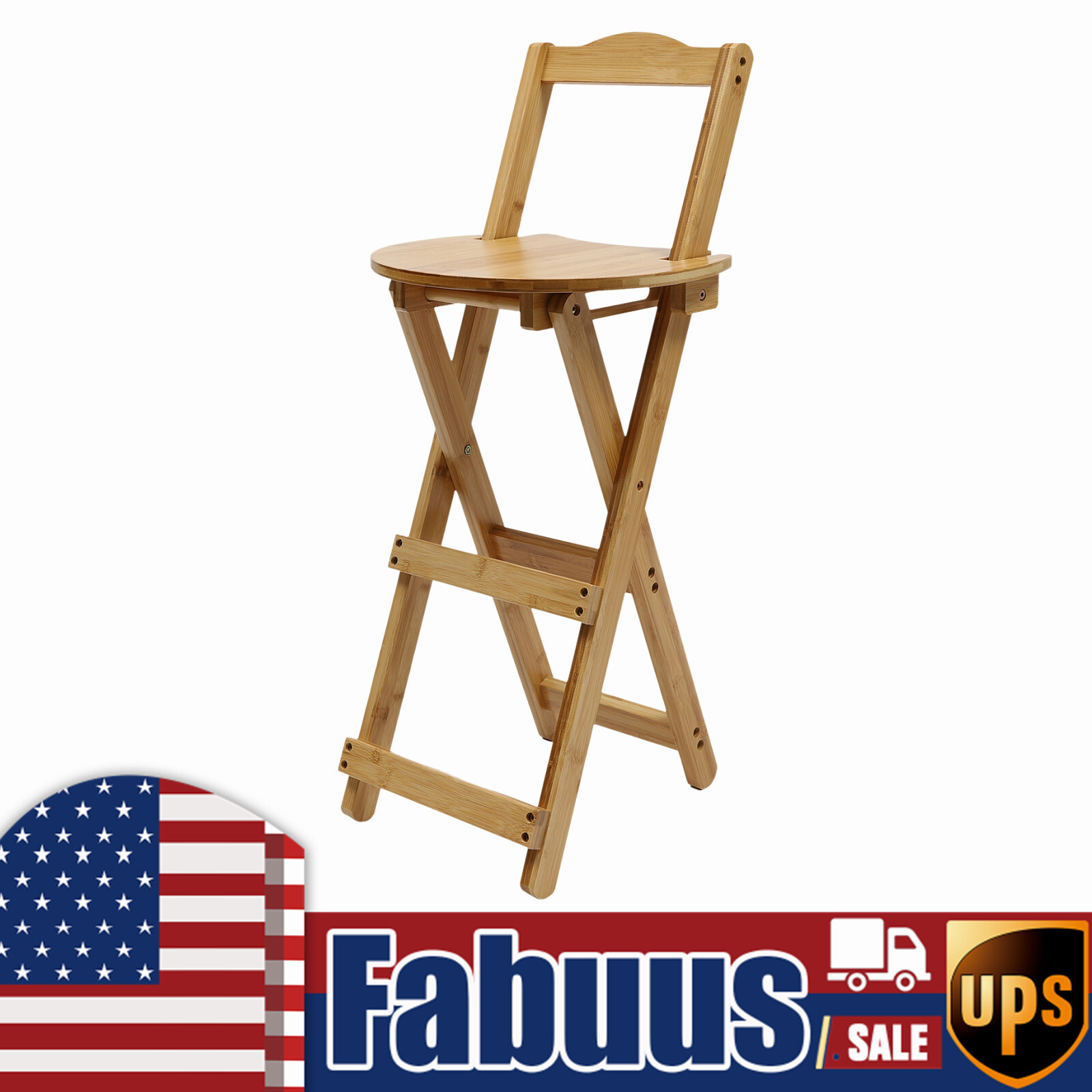 Portable Folding Bamboo Stool Tall Chair Foldable Bar Stool Porch Kitchen Chair