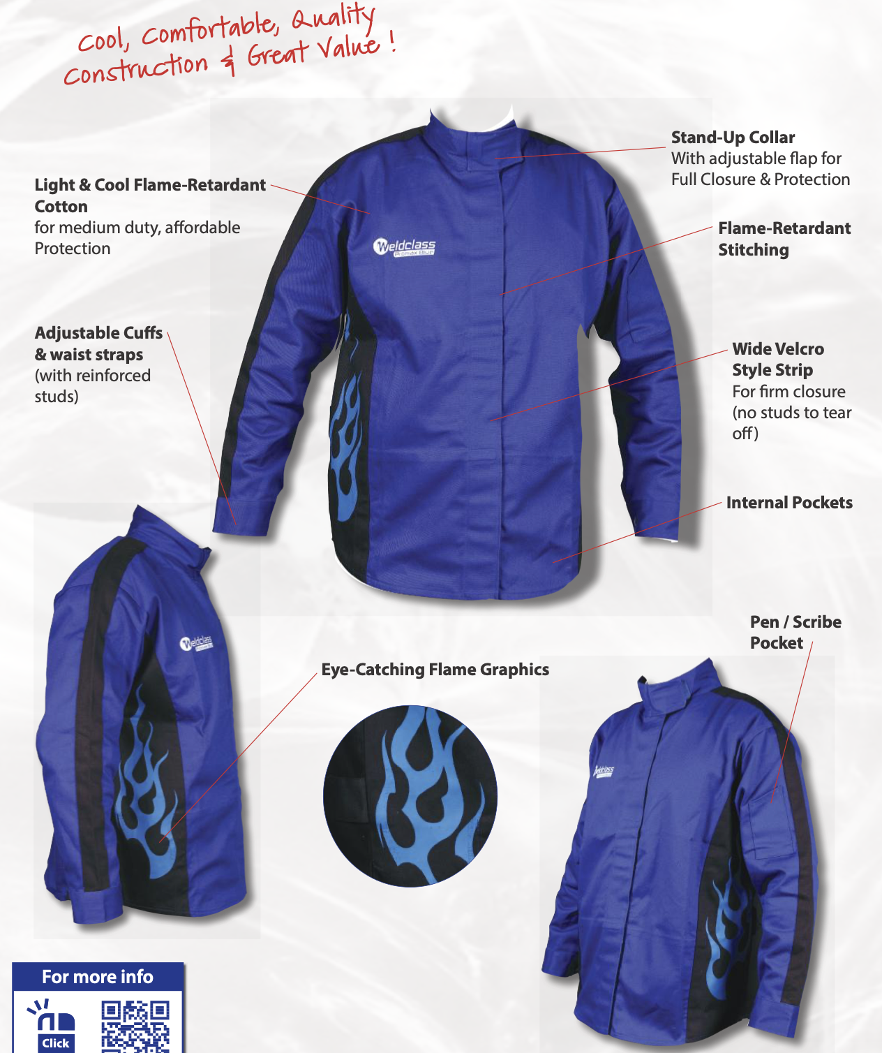 WELDCLASS Promax Flame FR Welding Jacket Heat Flame Resistant Proof M L XL 2XL