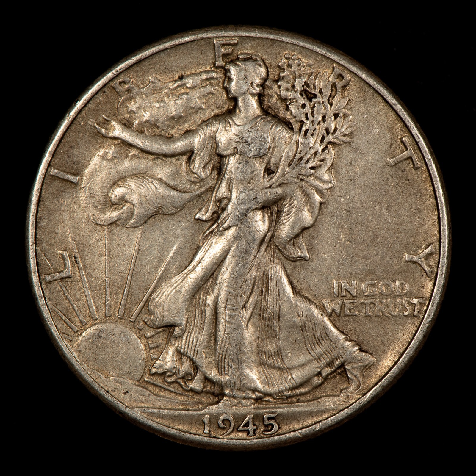 1945 50c Walking Liberty Half Dollar Mint Error Missing Initials - XF/AU - Z5445