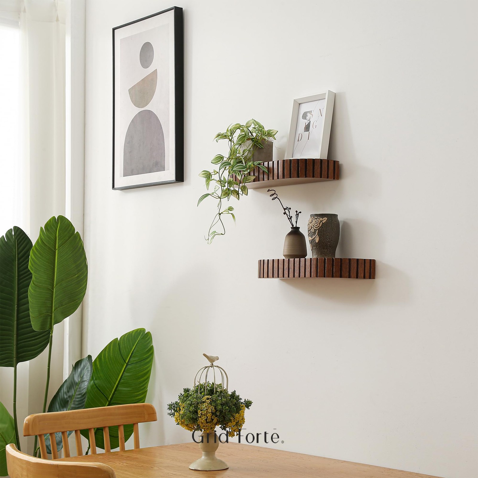 2 PCS Wood Rounded Fluted Floating Shelf 16x5.5 Inch Modern Display Rustic